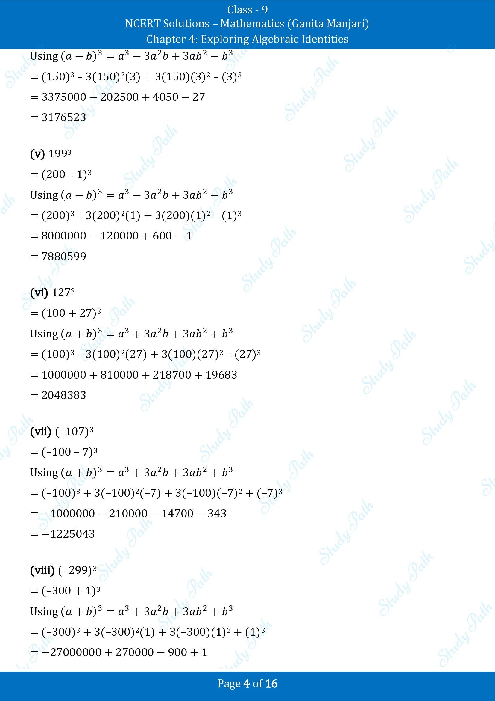 NCERT Solutions for Class 9 Maths Chapter 4 Exploring Algebraic Identities End of Chapter