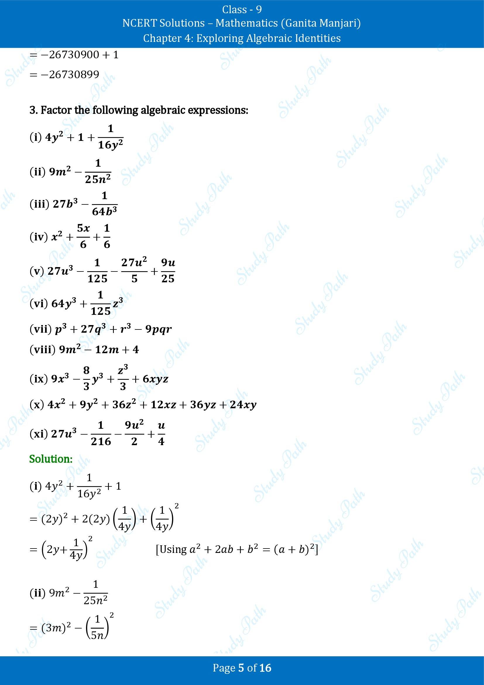 NCERT Solutions for Class 9 Maths Chapter 4 Exploring Algebraic Identities End of Chapter