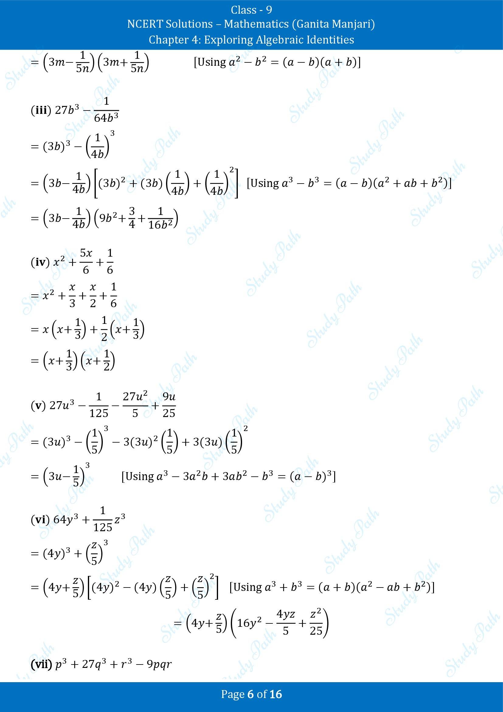 NCERT Solutions for Class 9 Maths Chapter 4 Exploring Algebraic Identities End of Chapter