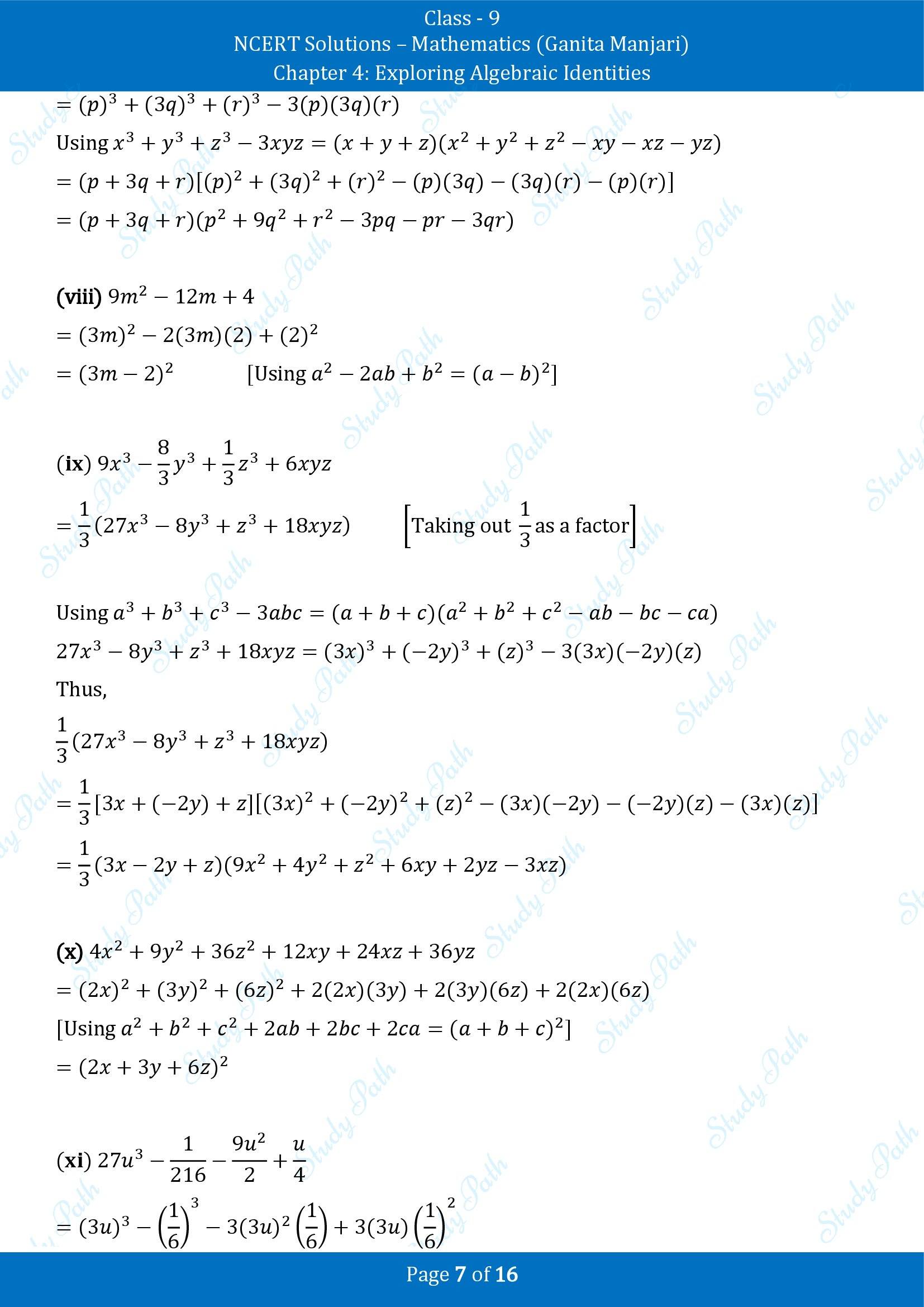 NCERT Solutions for Class 9 Maths Chapter 4 Exploring Algebraic Identities End of Chapter
