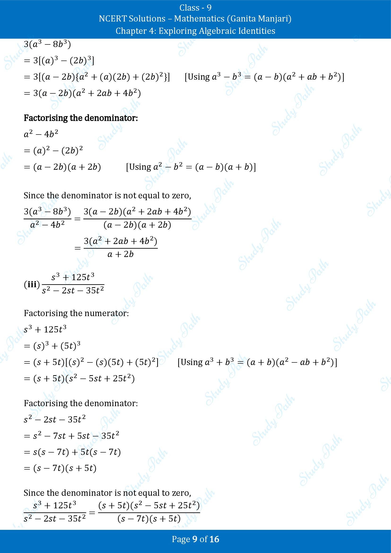 NCERT Solutions for Class 9 Maths Chapter 4 Exploring Algebraic Identities End of Chapter