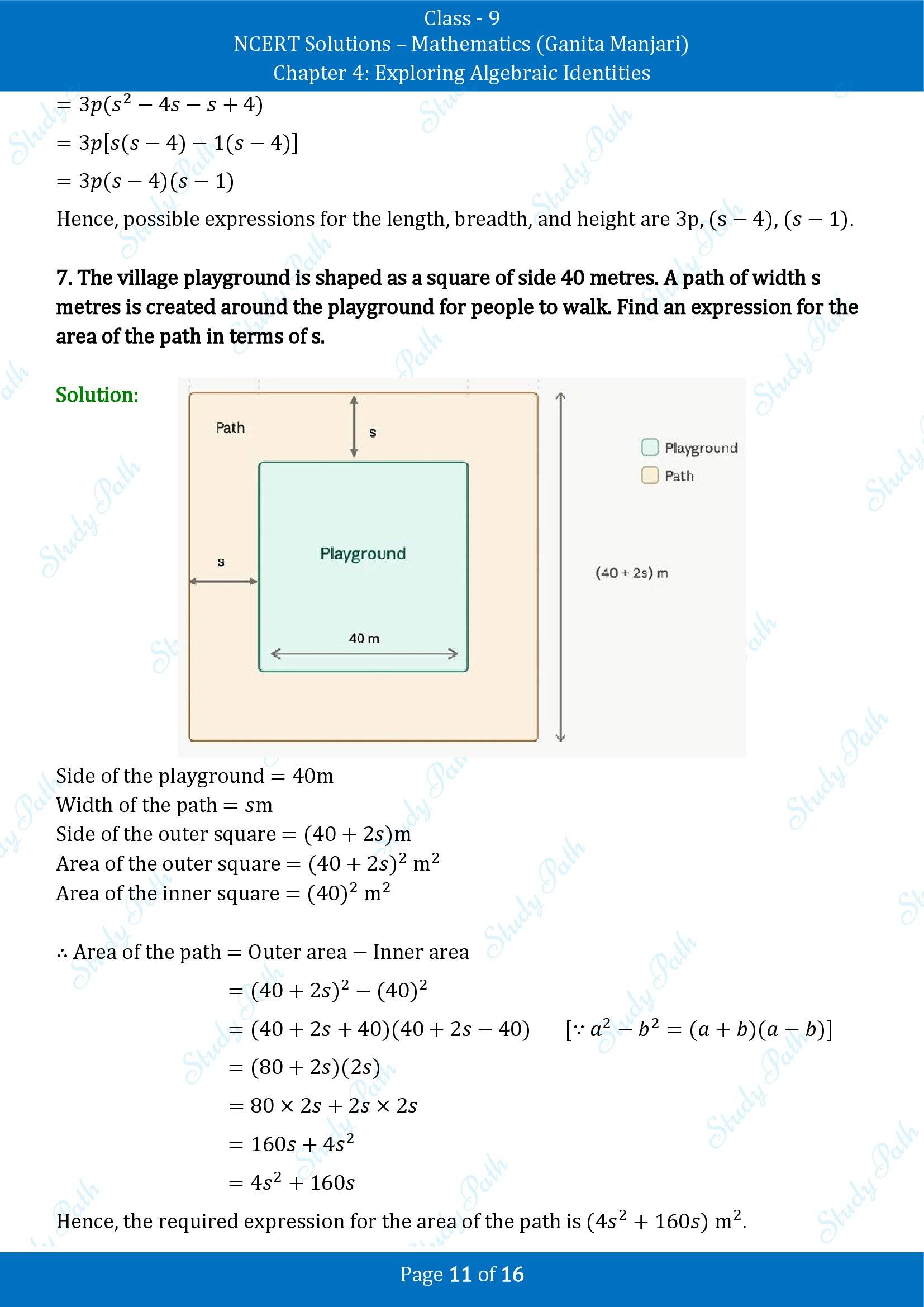 NCERT Solutions for Class 9 Maths Chapter 4 Exploring Algebraic Identities End of Chapter