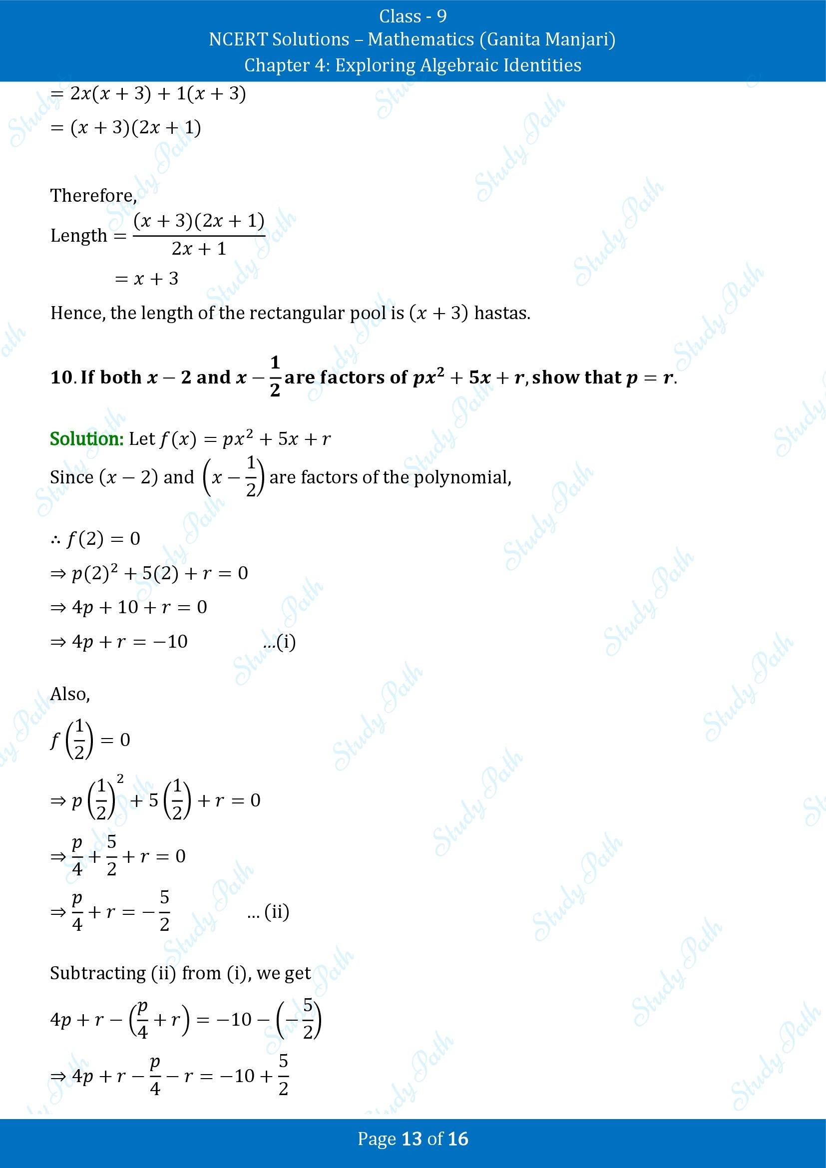 NCERT Solutions for Class 9 Maths Chapter 4 Exploring Algebraic Identities End of Chapter