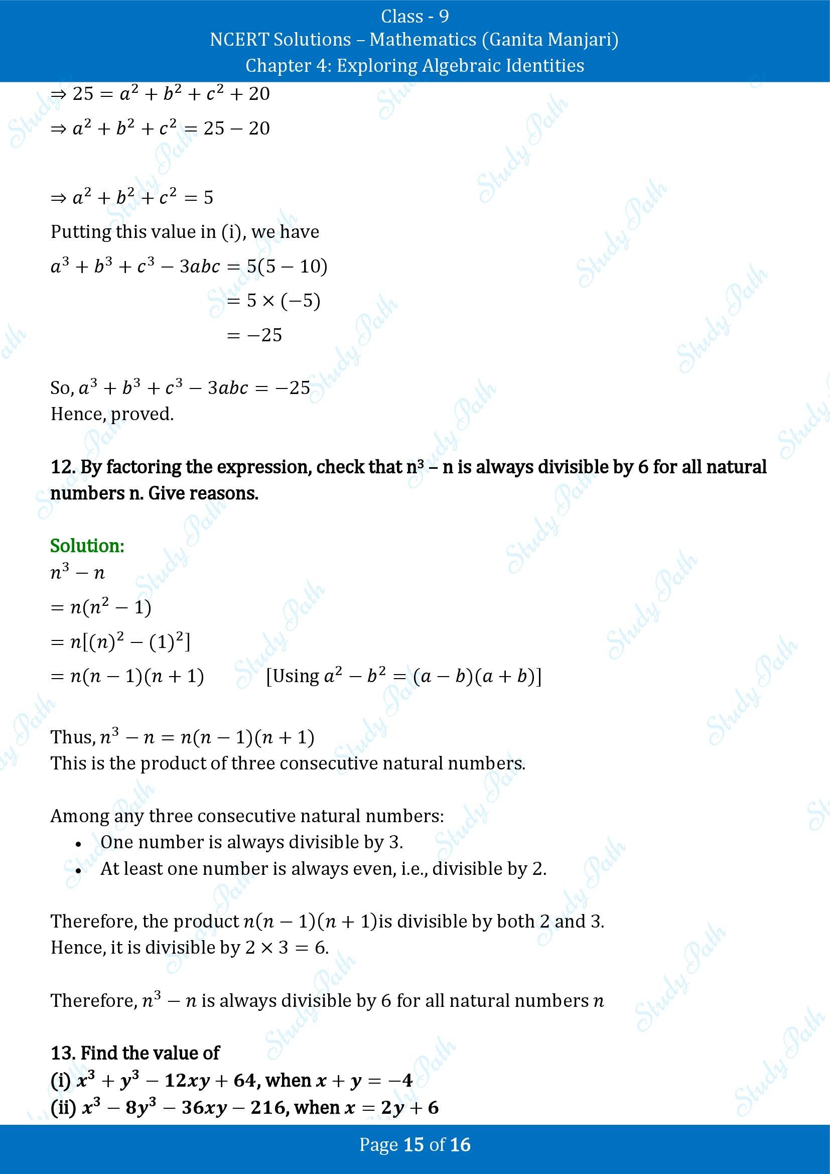 NCERT Solutions for Class 9 Maths Chapter 4 Exploring Algebraic Identities End of Chapter