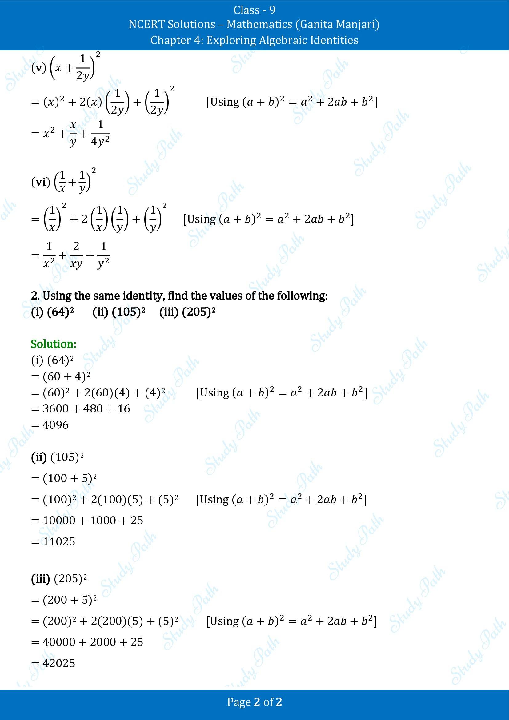 NCERT Solutions for Class 9 Maths Chapter 4 Exploring Algebraic Identities Exercise Set 4.1 00002