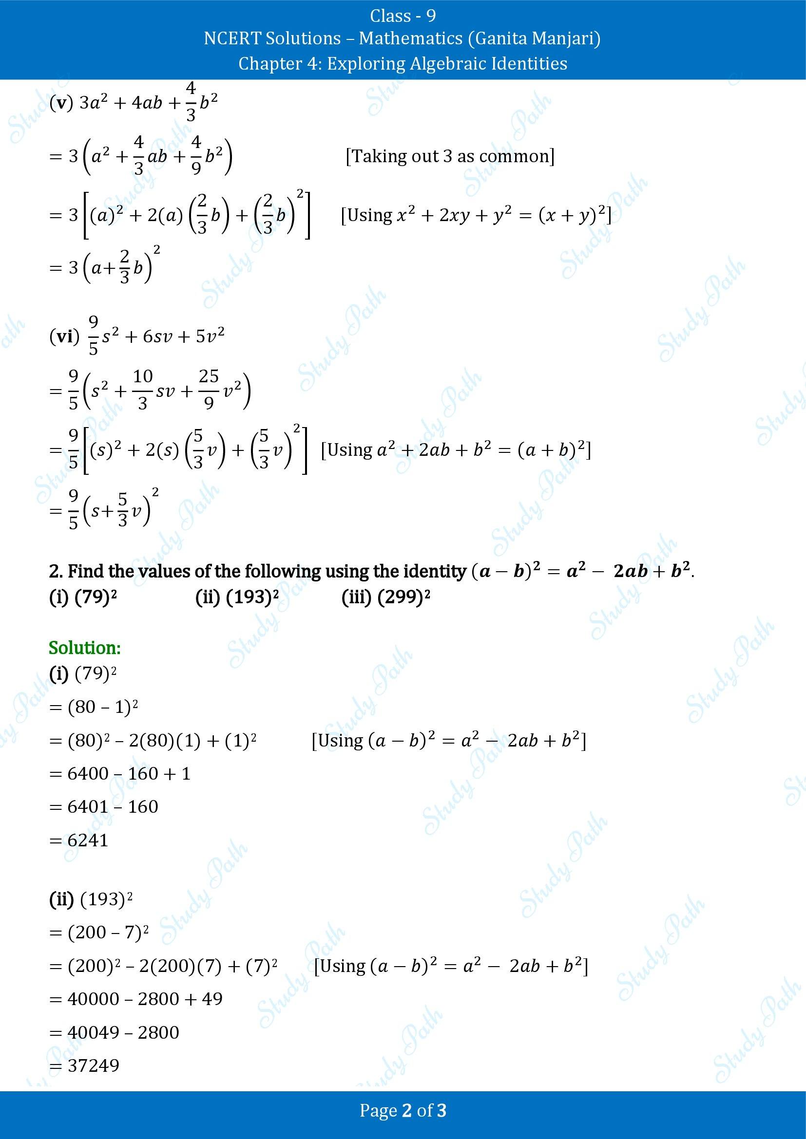 NCERT Solutions for Class 9 Maths Chapter 4 Exploring Algebraic Identities Exercise Set 4.2 00002