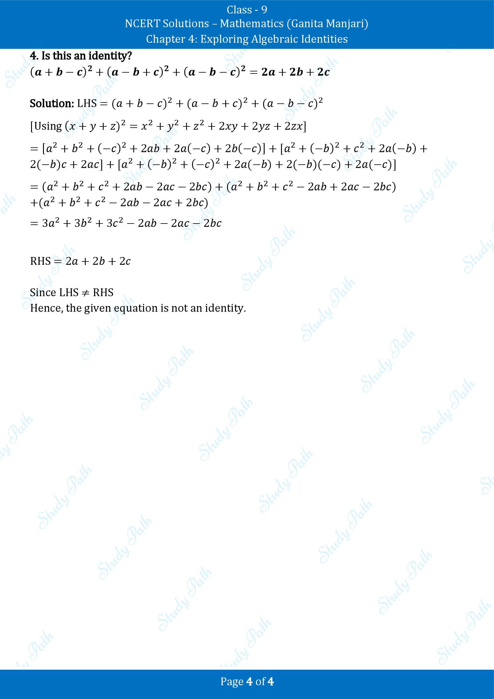 NCERT Solutions for Class 9 Maths Chapter 4 Exploring Algebraic Identities Exercise Set 4.3 00004