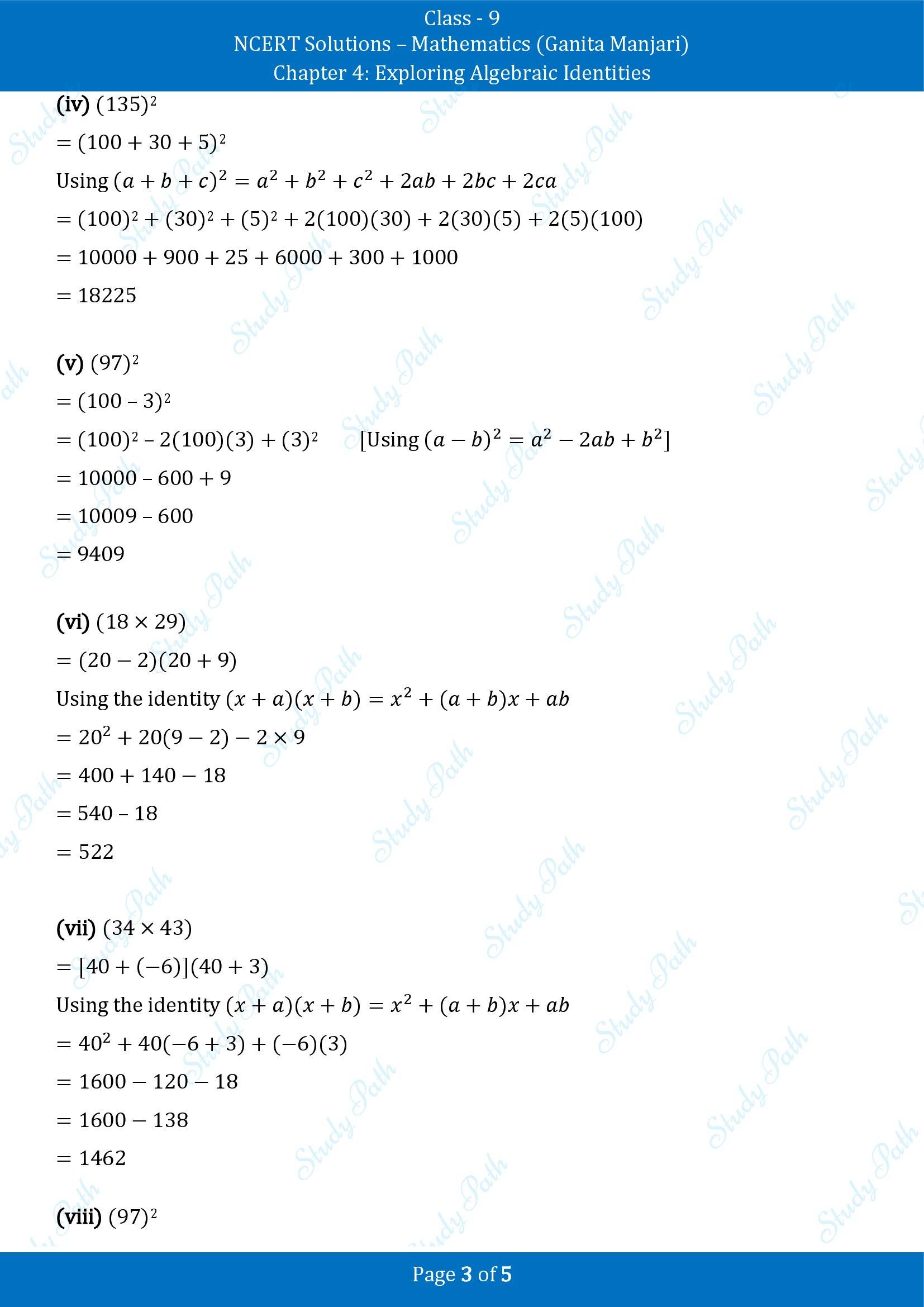 NCERT Solutions for Class 9 Maths Chapter 4 Exploring Algebraic Identities Exercise Set 4.4 00003