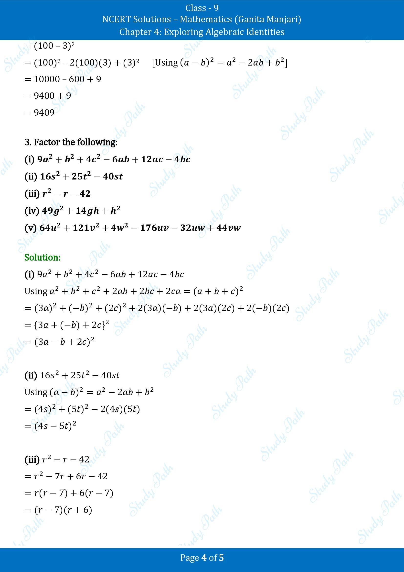 NCERT Solutions for Class 9 Maths Chapter 4 Exploring Algebraic Identities Exercise Set 4.4 00004