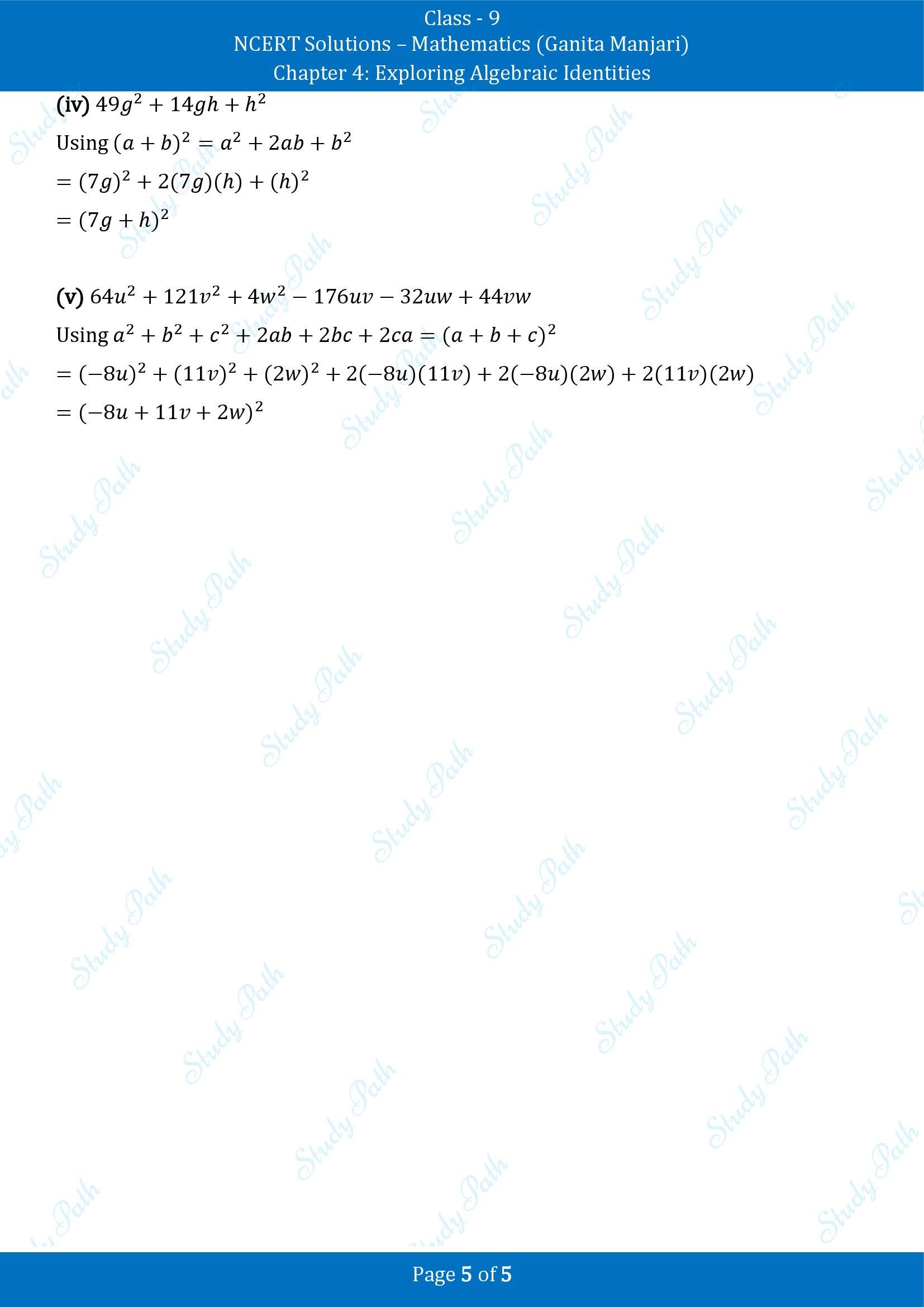 NCERT Solutions for Class 9 Maths Chapter 4 Exploring Algebraic Identities Exercise Set 4.4 00005
