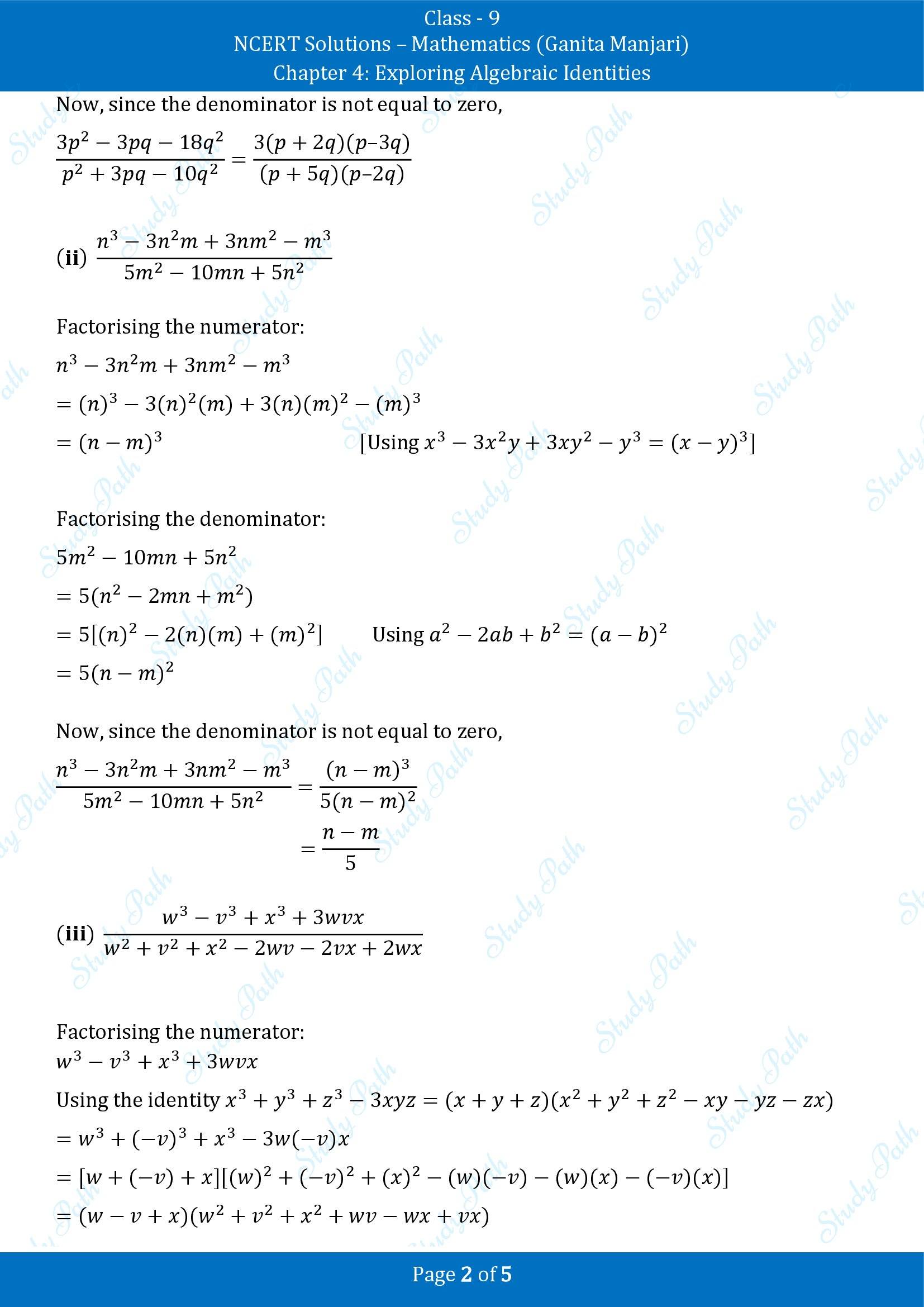 NCERT Solutions for Class 9 Maths Chapter 4 Exploring Algebraic Identities Exercise Set 4.5 00002