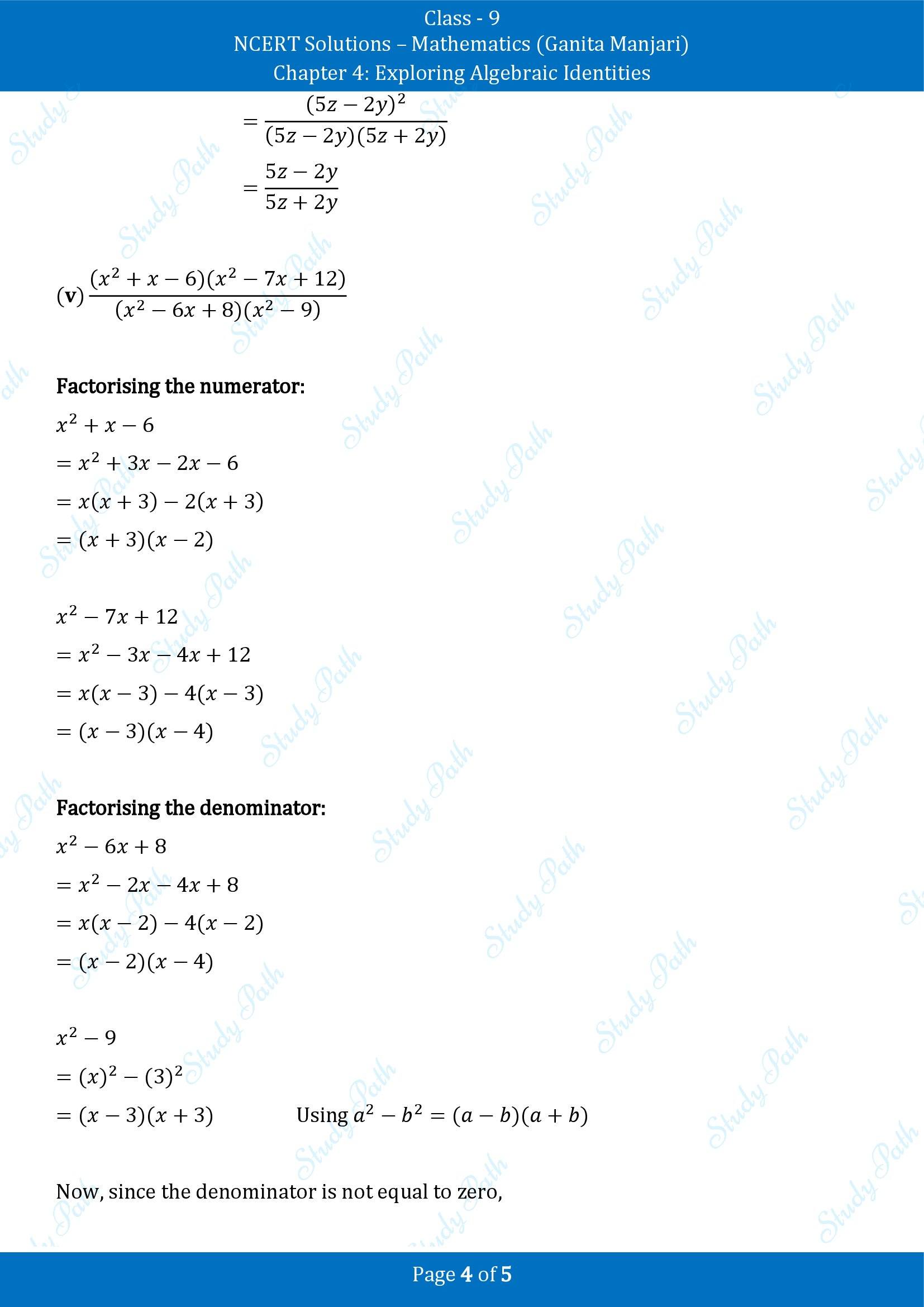 NCERT Solutions for Class 9 Maths Chapter 4 Exploring Algebraic Identities Exercise Set 4.5 00004