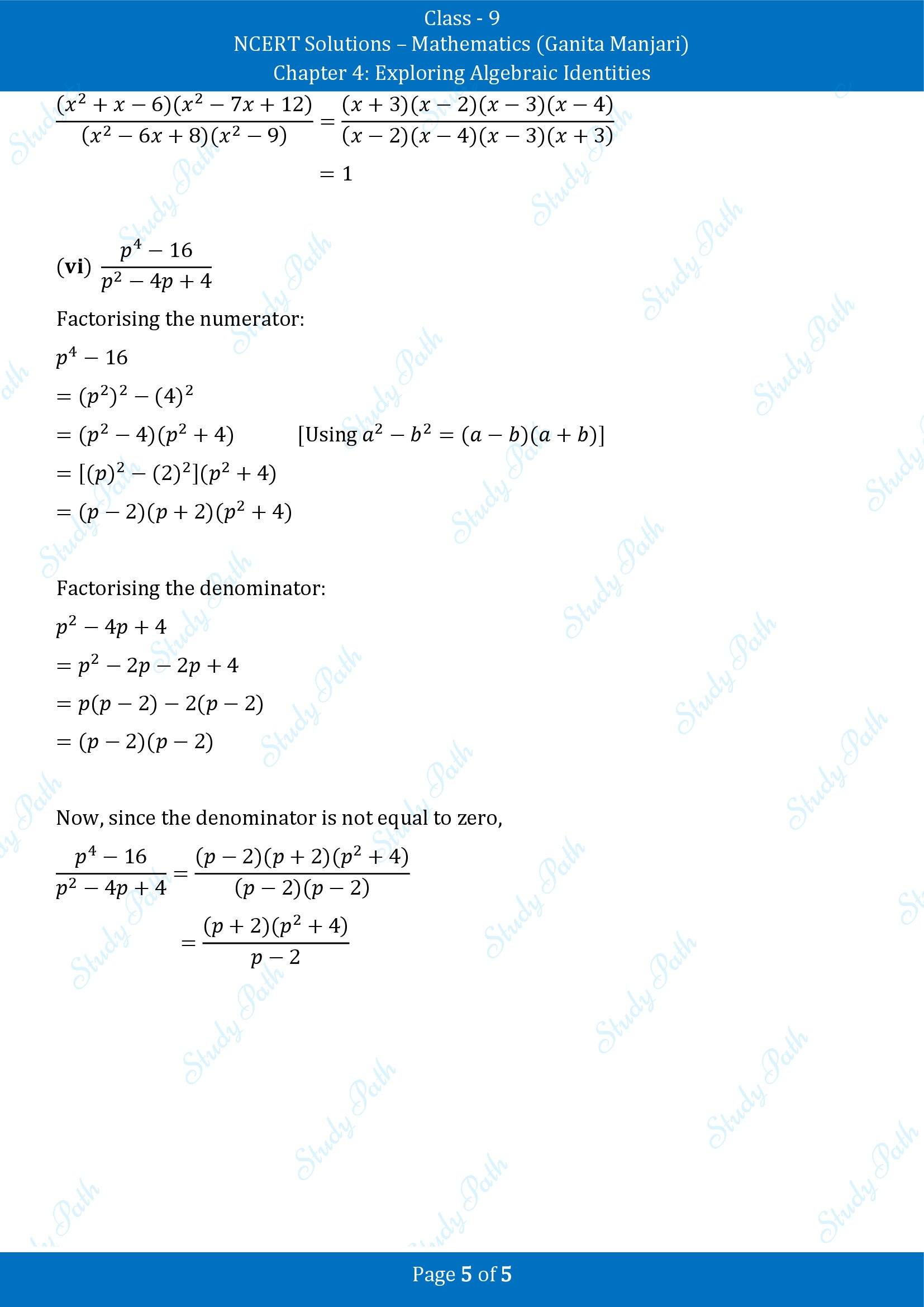 NCERT Solutions for Class 9 Maths Chapter 4 Exploring Algebraic Identities Exercise Set 4.5 00005