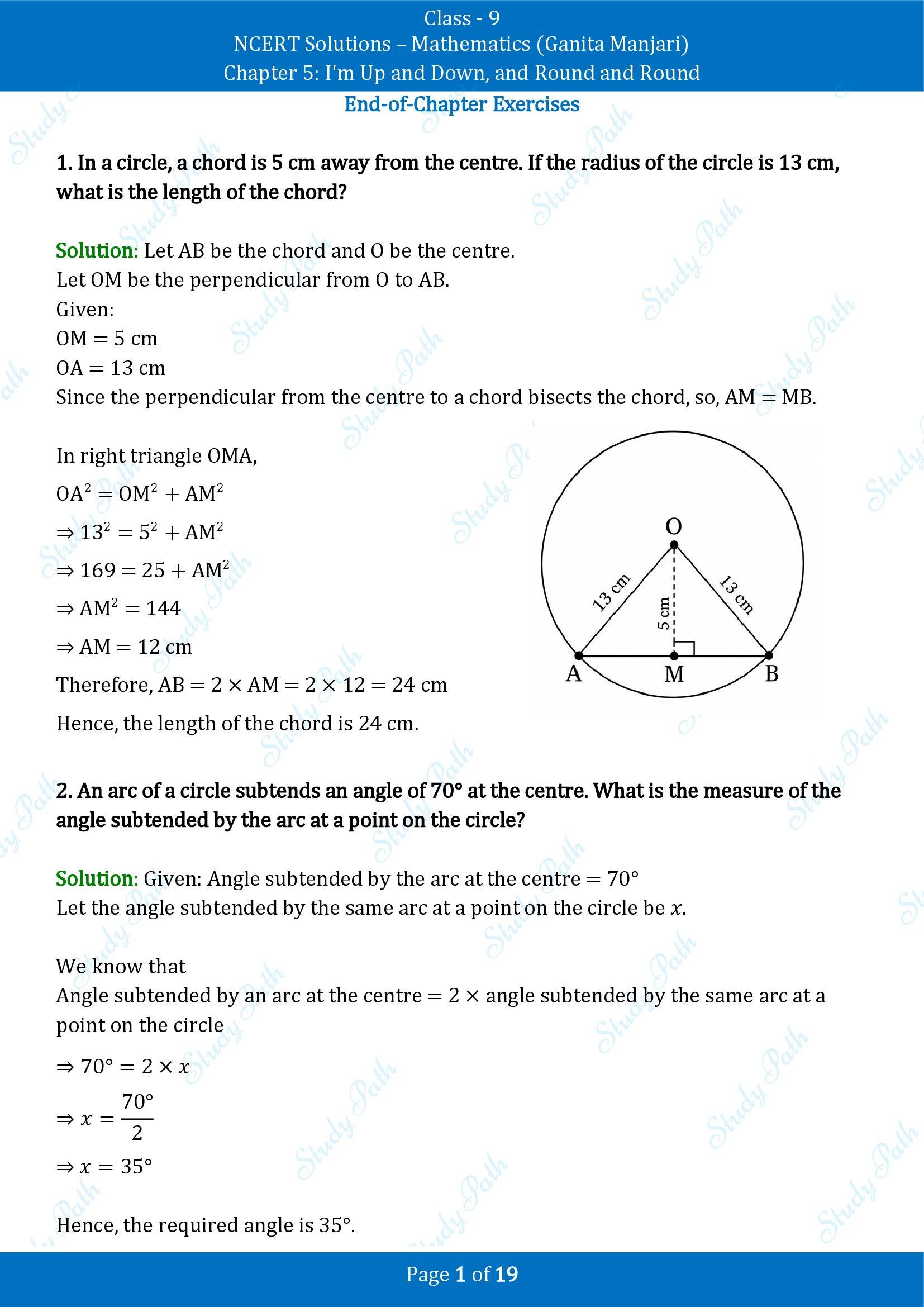 NCERT Solutions for Class 9 Maths Chapter 5 Im Up and Down and Round and Round End of Chapter