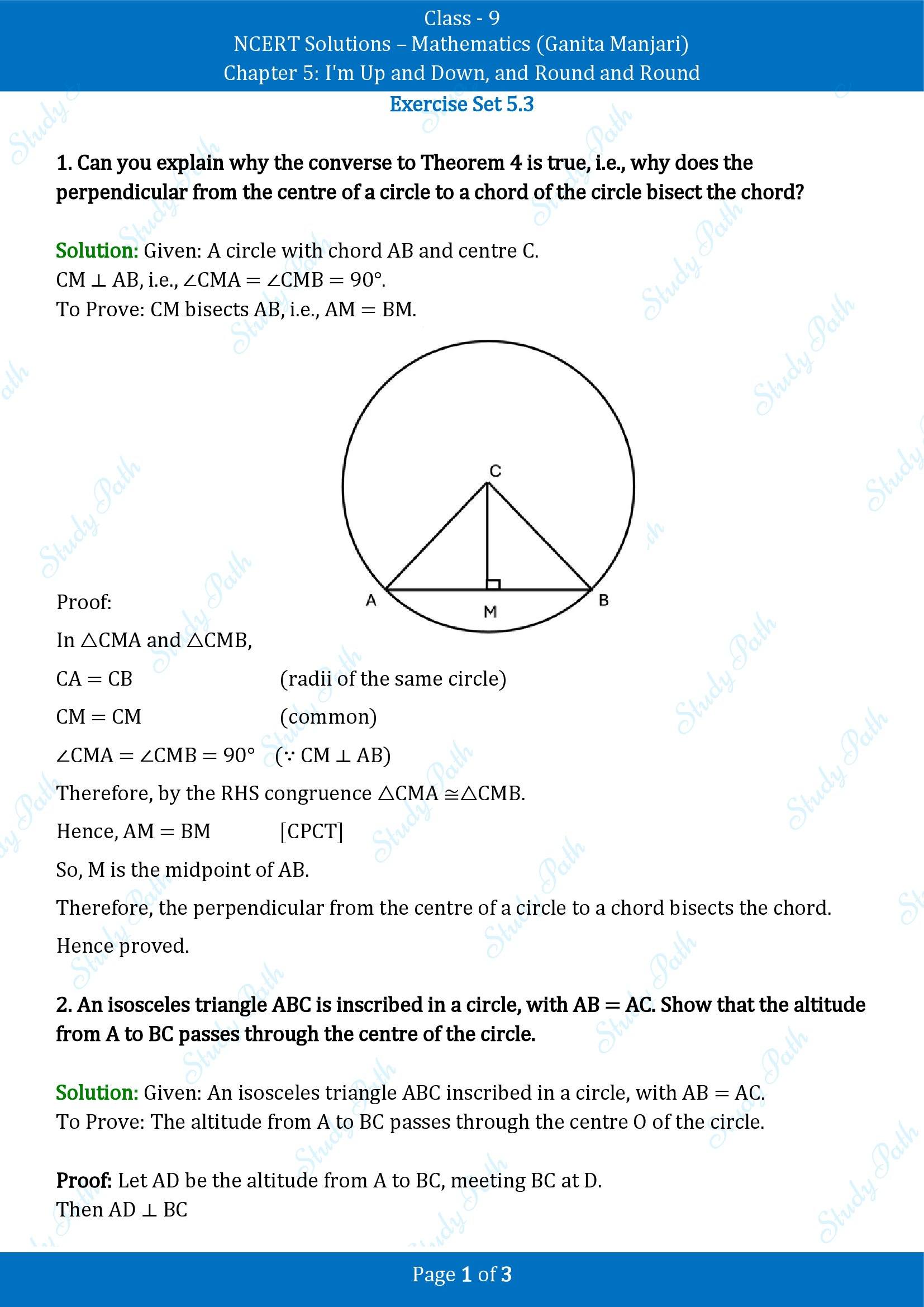 NCERT Solutions for Class 9 Maths Chapter 5 Im Up and Down and Round and Round Exercise Set 5.3 00001