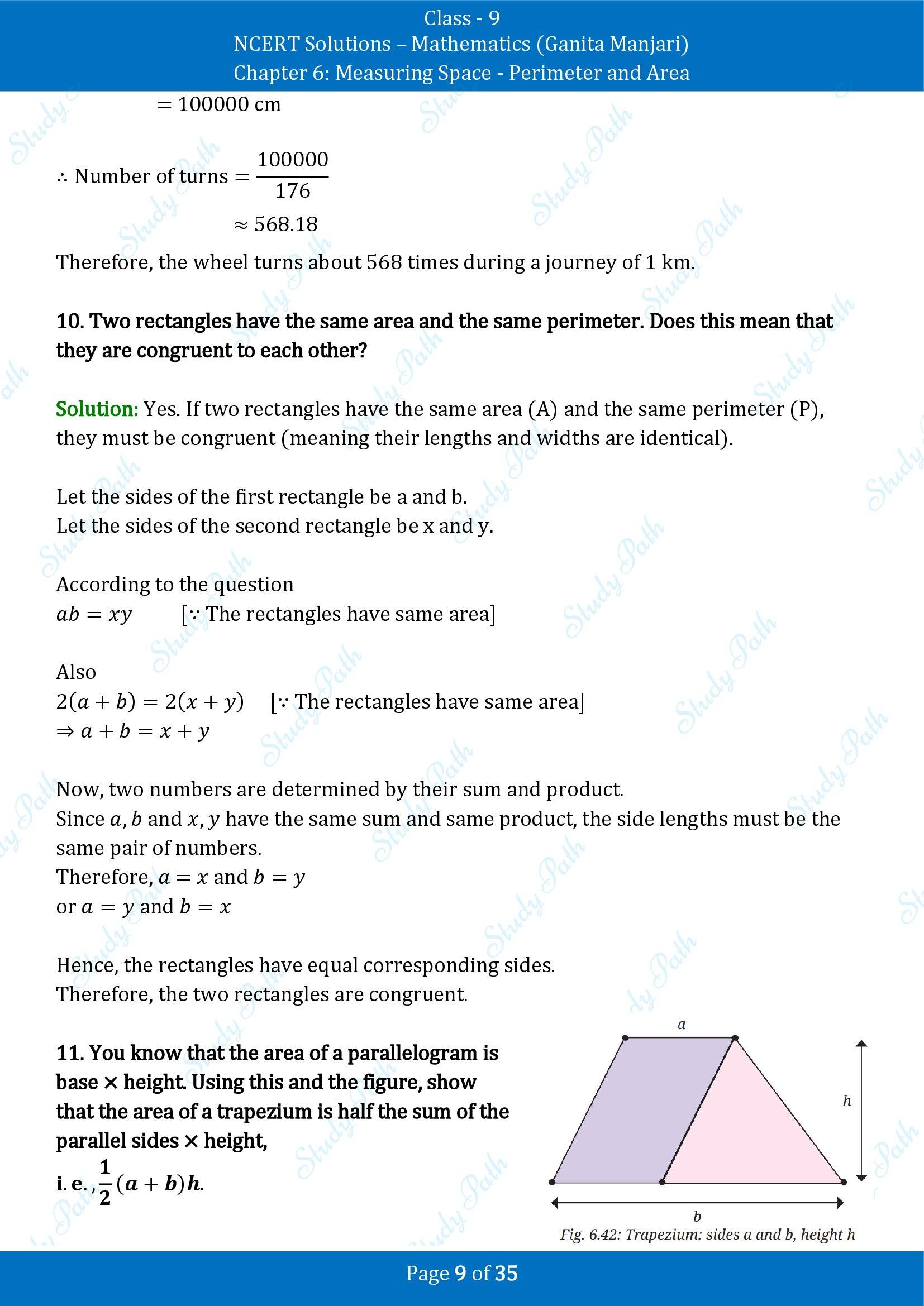 NCERT Solutions for Class 9 Maths Chapter 6 Measuring Space Perimeter and Area End of Chapter