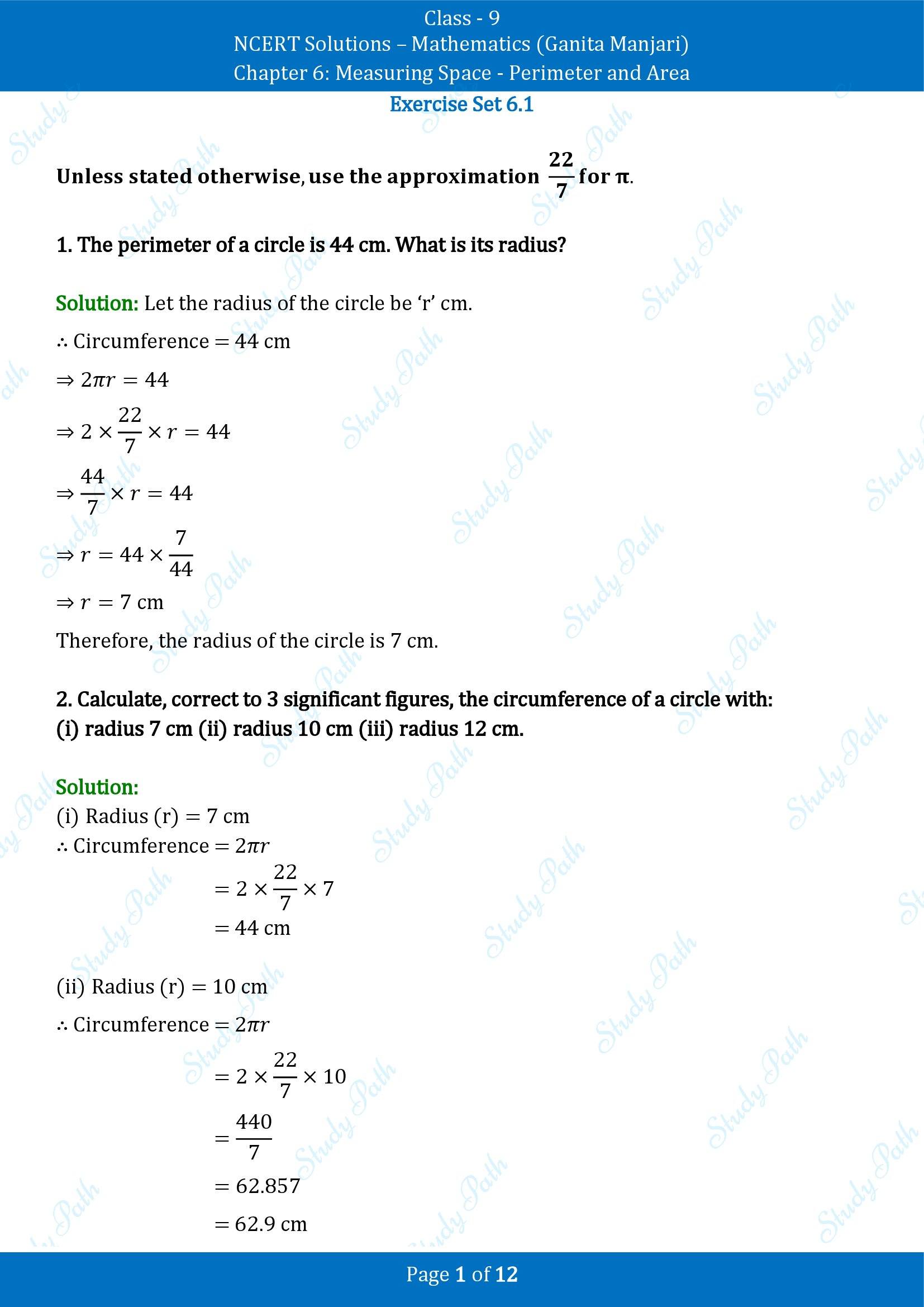 NCERT Solutions for Class 9 Maths Chapter 6 Measuring Space Perimeter and Area Exercise Set 6.1 00001