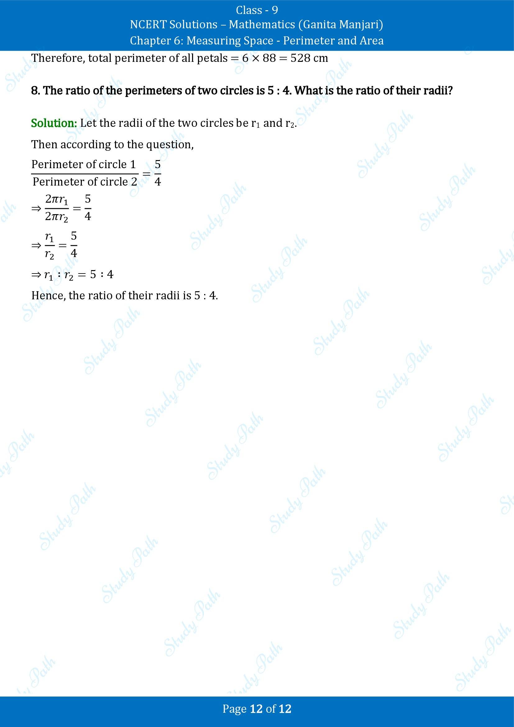 NCERT Solutions for Class 9 Maths Chapter 6 Measuring Space Perimeter and Area Exercise Set 6.1 00012