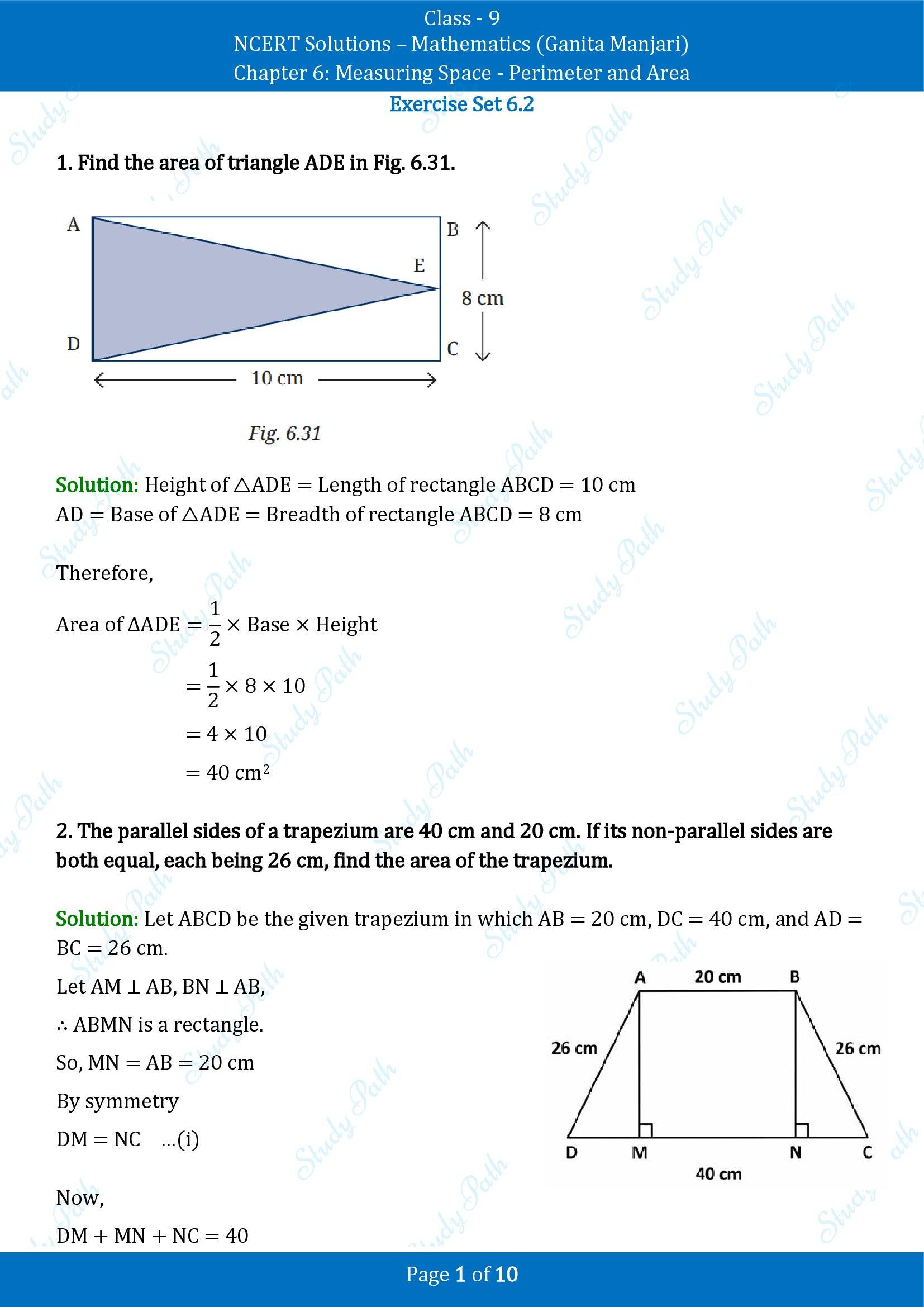 NCERT Solutions for Class 9 Maths Chapter 6 Measuring Space Perimeter and Area Exercise Set 6.2 00001
