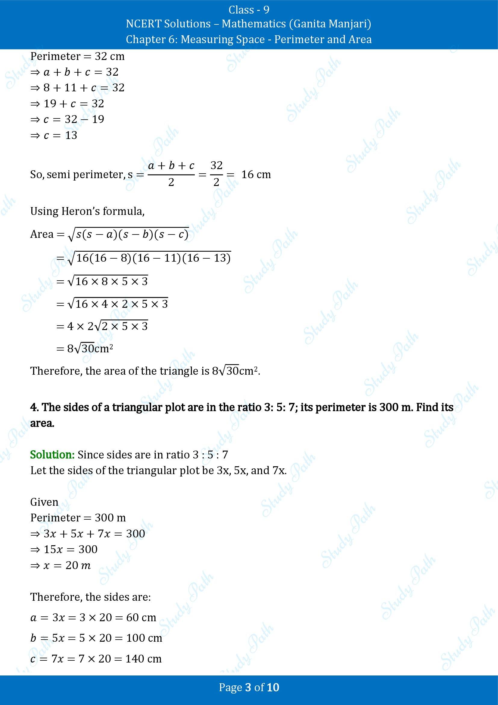 NCERT Solutions for Class 9 Maths Chapter 6 Measuring Space Perimeter and Area Exercise Set 6.2 00003