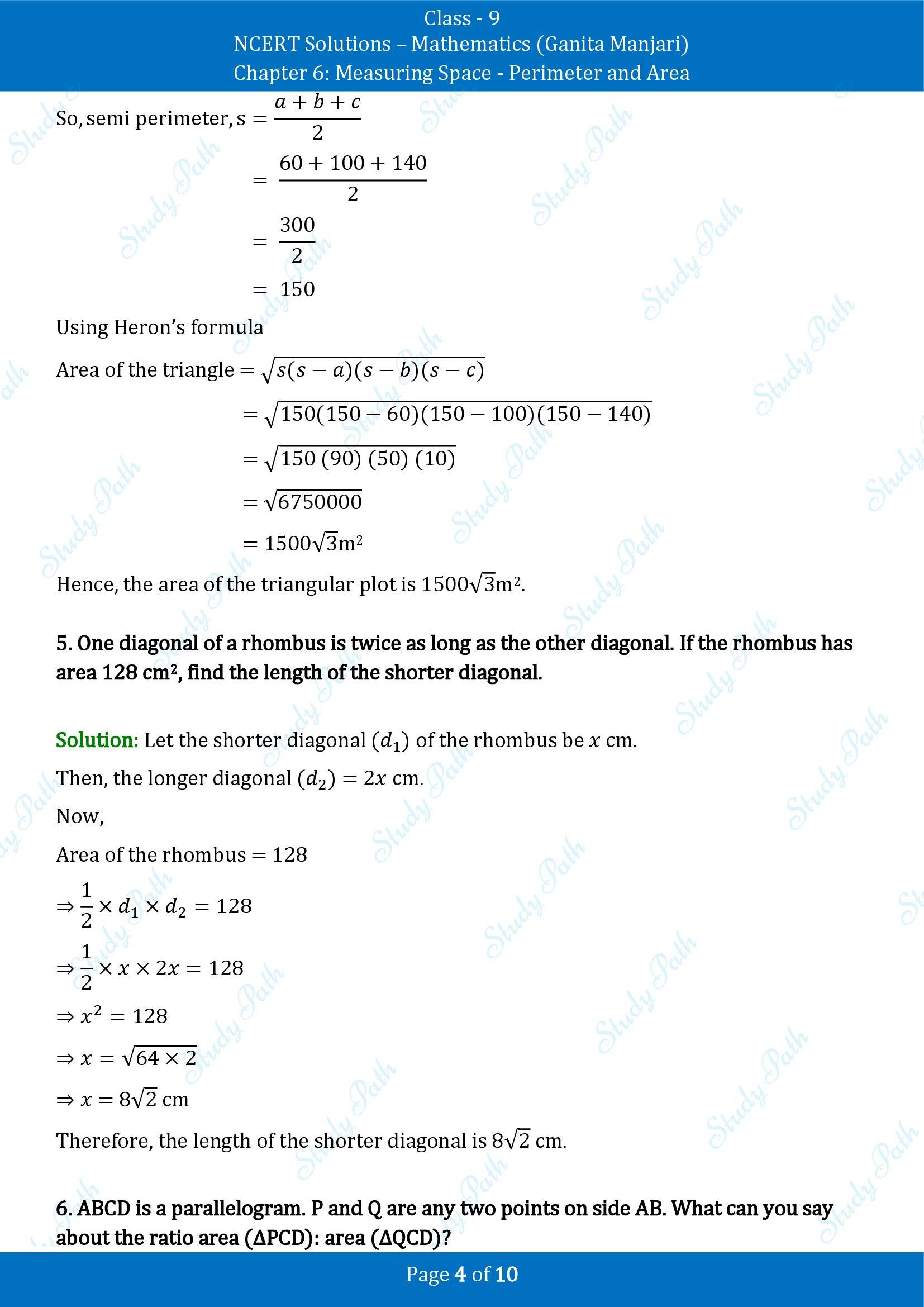 NCERT Solutions for Class 9 Maths Chapter 6 Measuring Space Perimeter and Area Exercise Set 6.2 00004