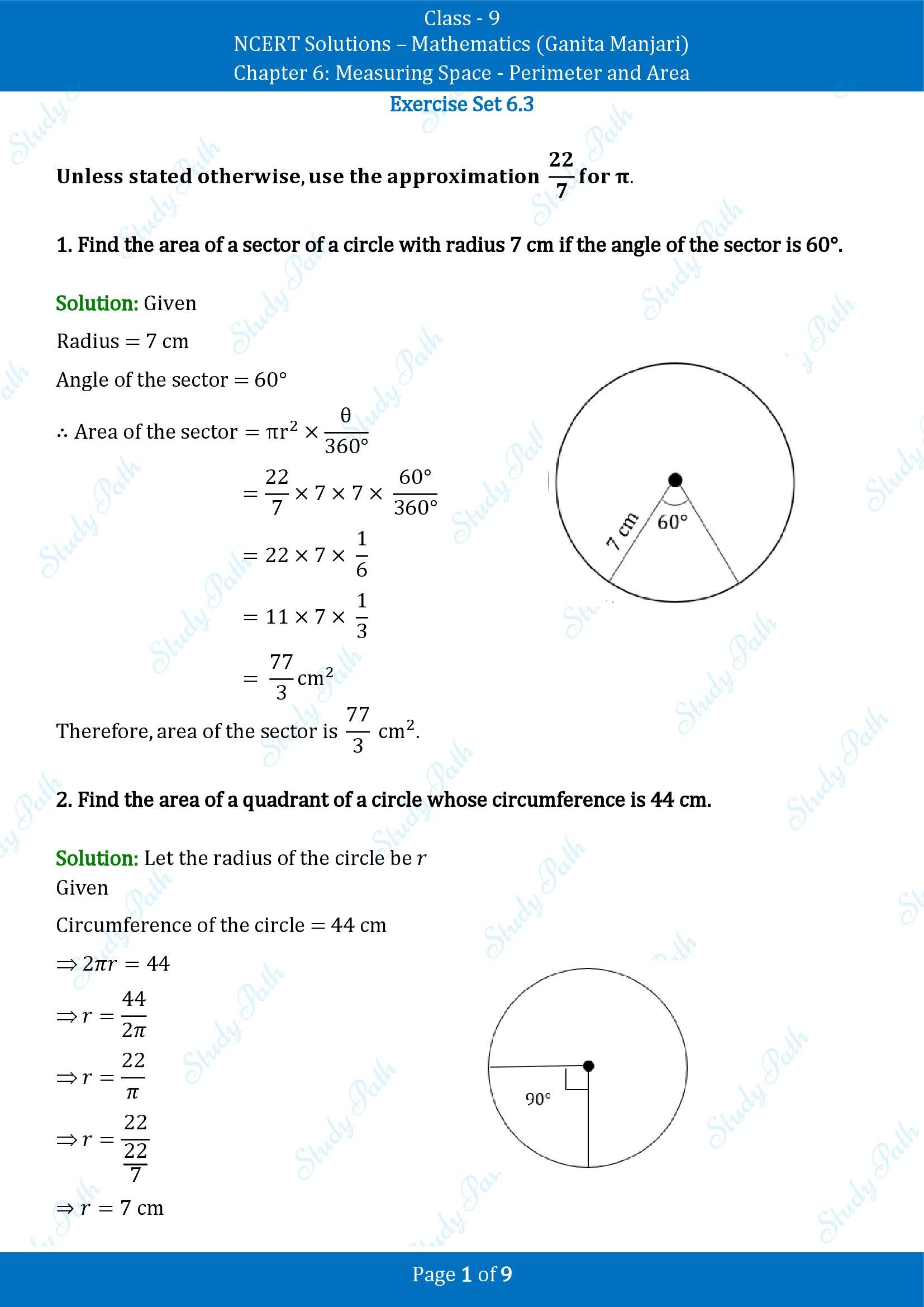 NCERT Solutions for Class 9 Maths Chapter 6 Measuring Space Perimeter and Area Exercise Set 6.3 00001
