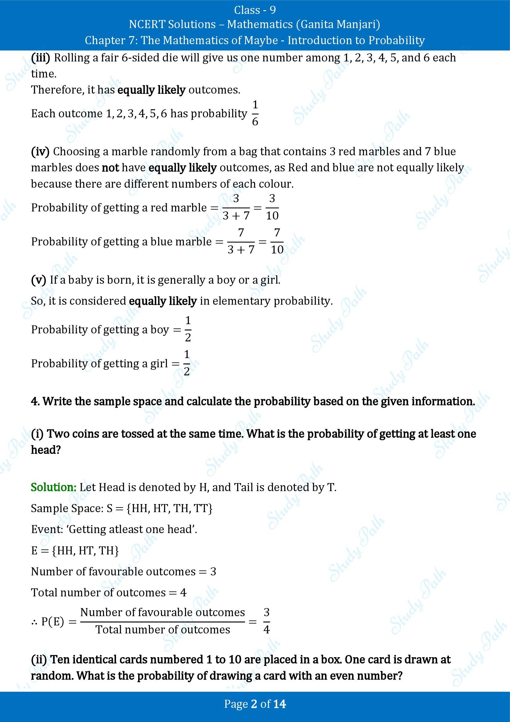 NCERT Solutions for Class 9 Maths Chapter 7 The Mathematics of Maybe Introduction to Probability End of Chapter