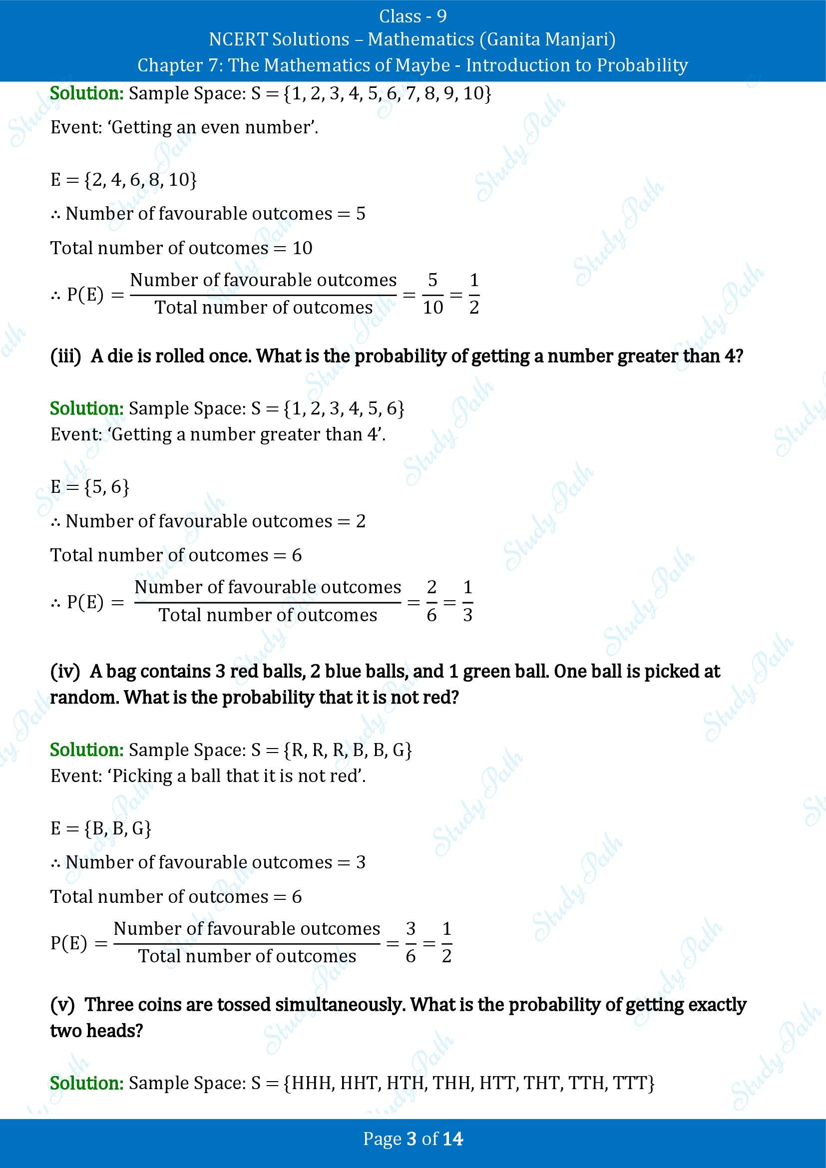 NCERT Solutions for Class 9 Maths Chapter 7 The Mathematics of Maybe Introduction to Probability End of Chapter
