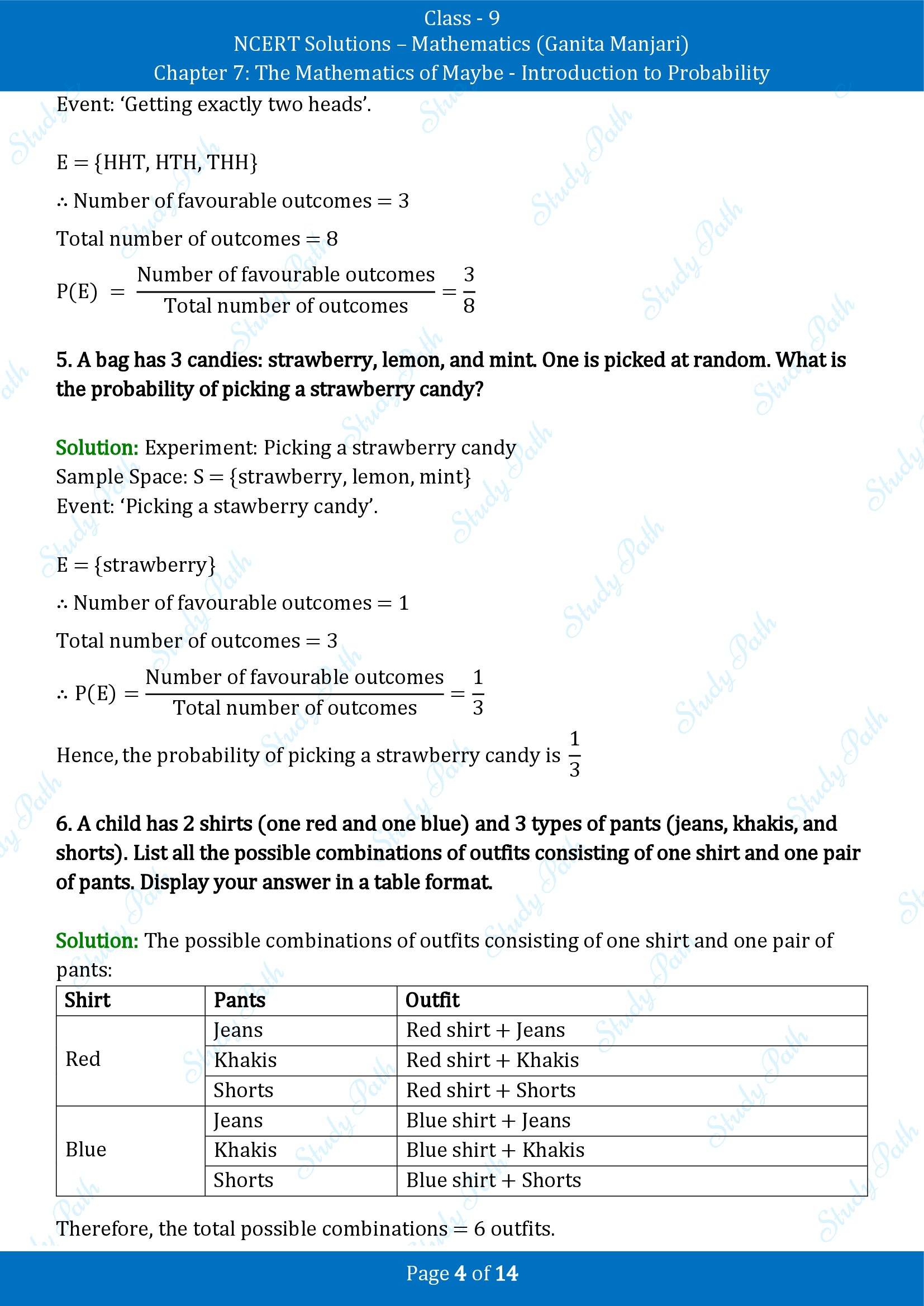 NCERT Solutions for Class 9 Maths Chapter 7 The Mathematics of Maybe Introduction to Probability End of Chapter