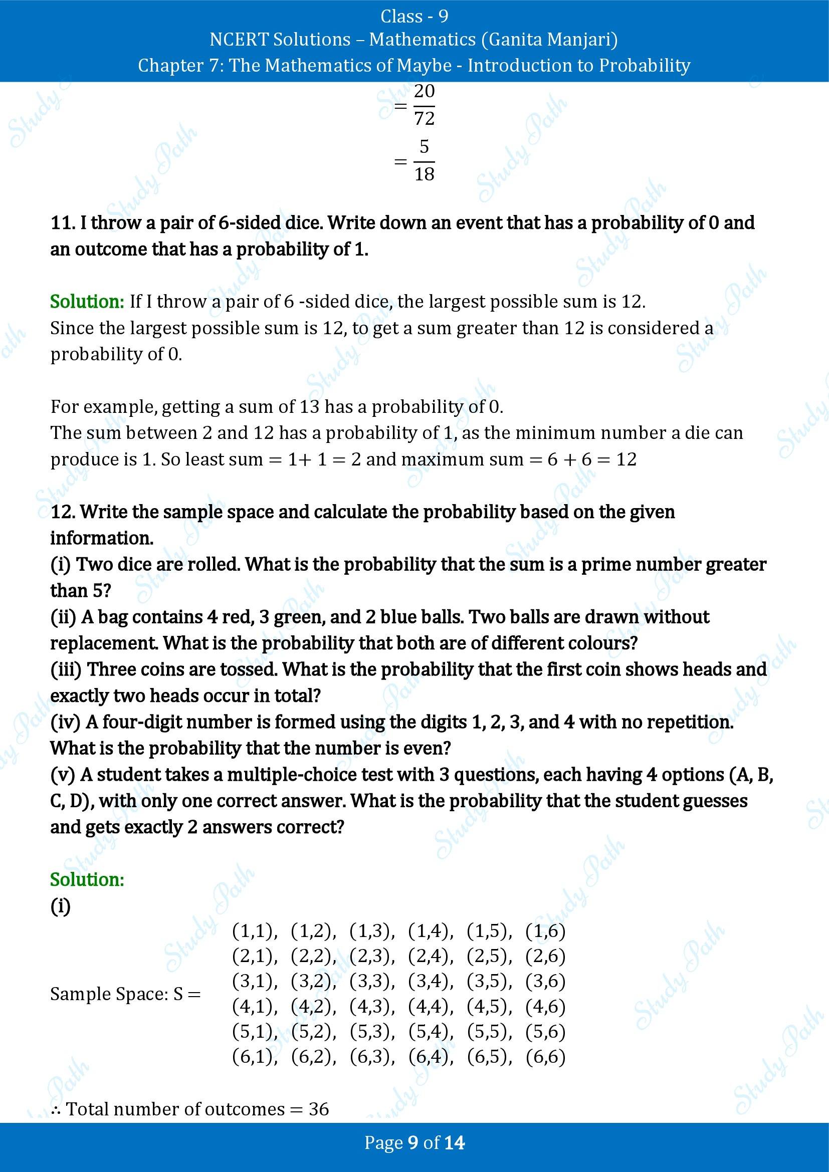 NCERT Solutions for Class 9 Maths Chapter 7 The Mathematics of Maybe Introduction to Probability End of Chapter