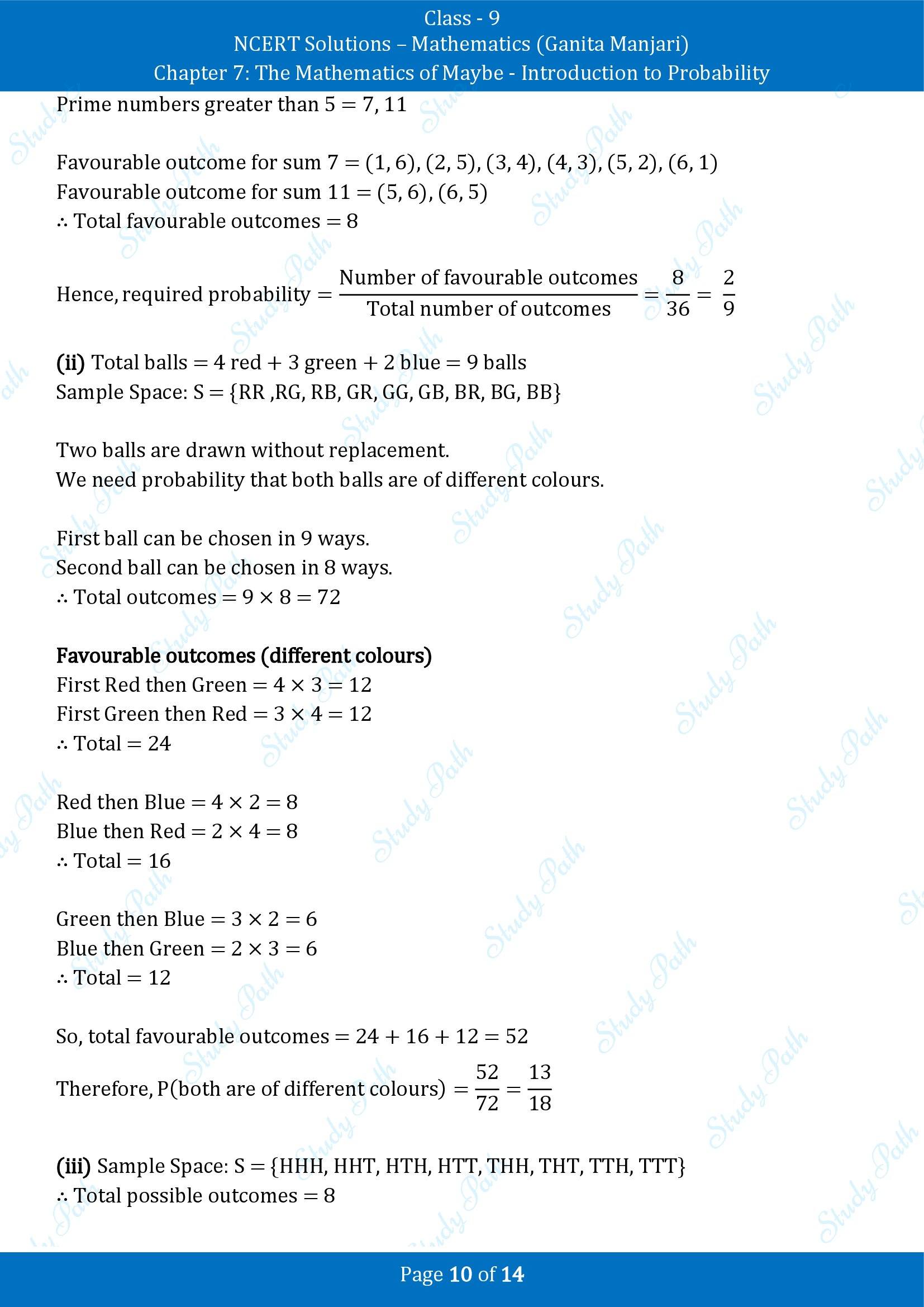 NCERT Solutions for Class 9 Maths Chapter 7 The Mathematics of Maybe Introduction to Probability End of Chapter