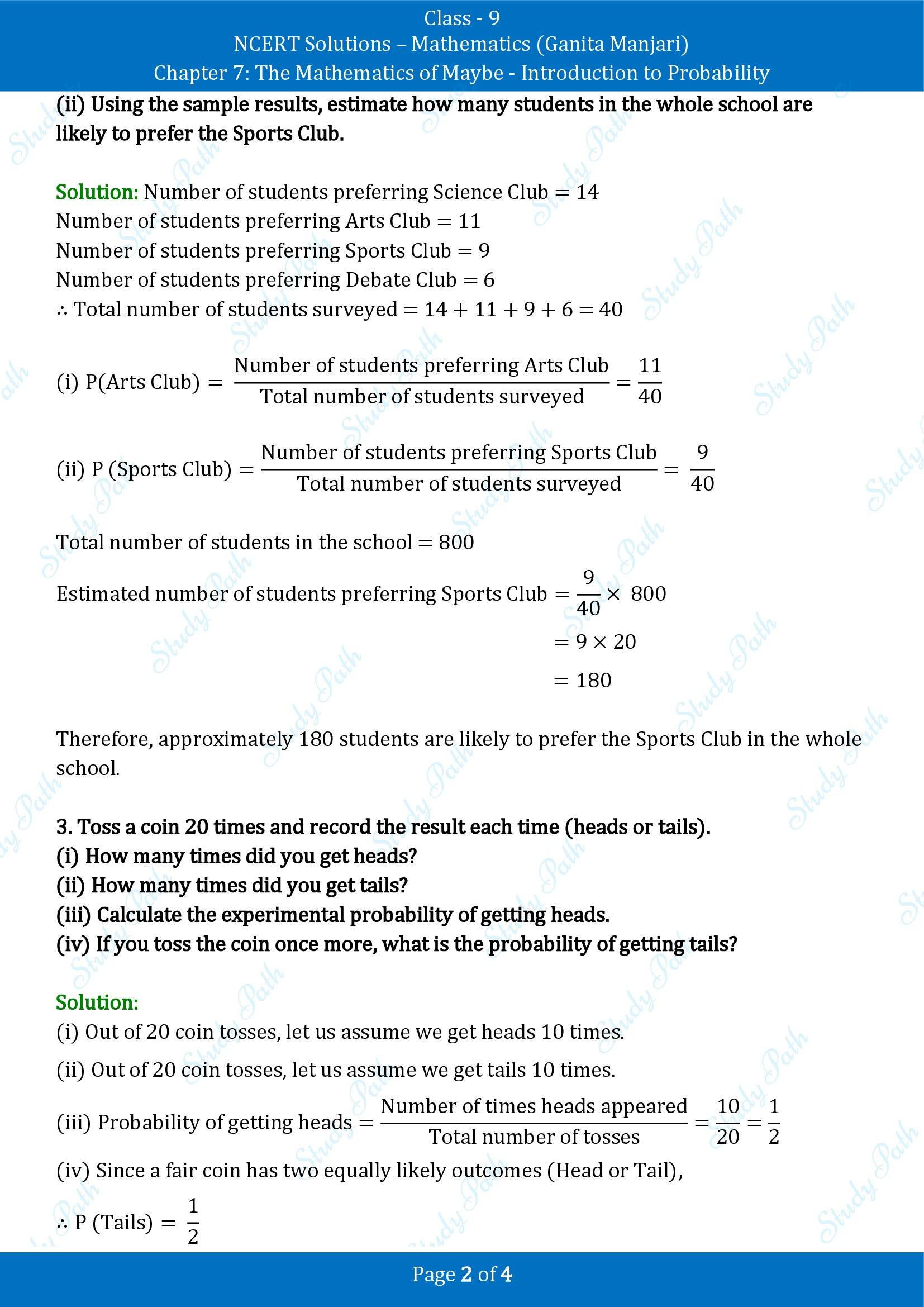 NCERT Solutions for Class 9 Maths Chapter 7 The Mathematics of Maybe Introduction to Probability Exercise Set 7.2 00002