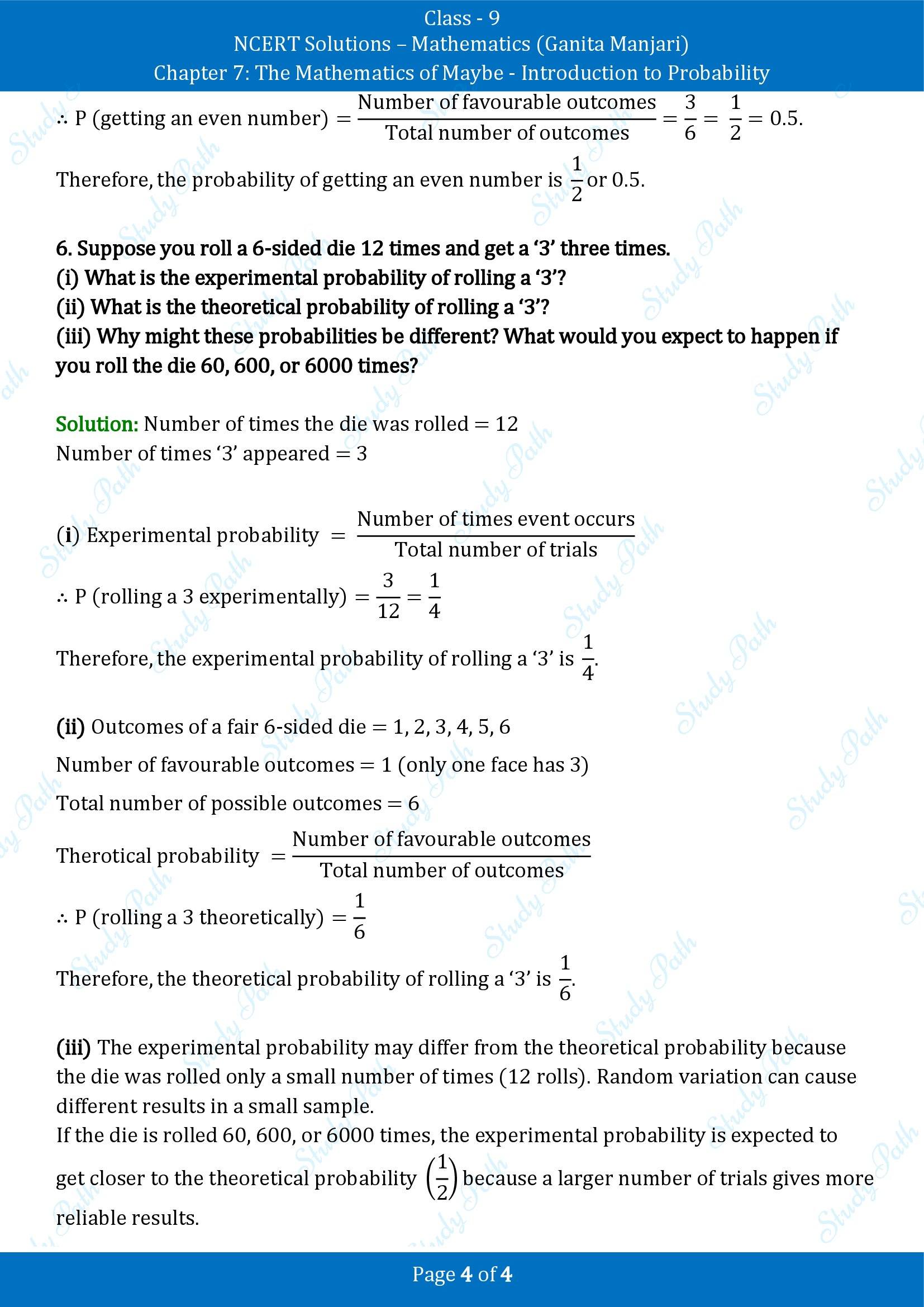 NCERT Solutions for Class 9 Maths Chapter 7 The Mathematics of Maybe Introduction to Probability Exercise Set 7.2 00004