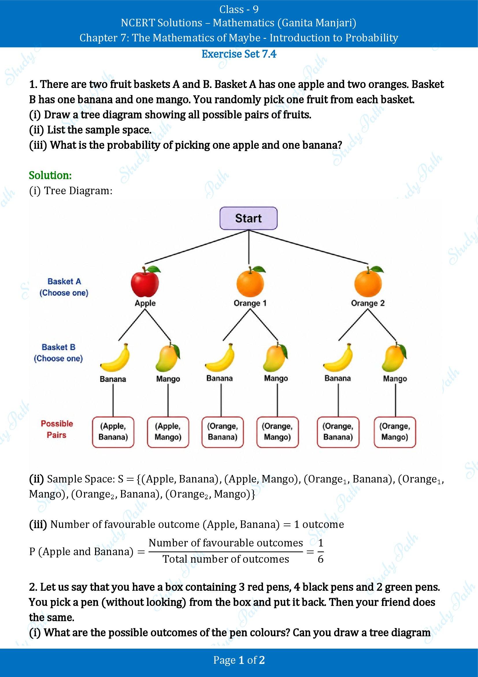 NCERT Solutions for Class 9 Maths Chapter 7 The Mathematics of Maybe Introduction to Probability Exercise Set 7.4 00001