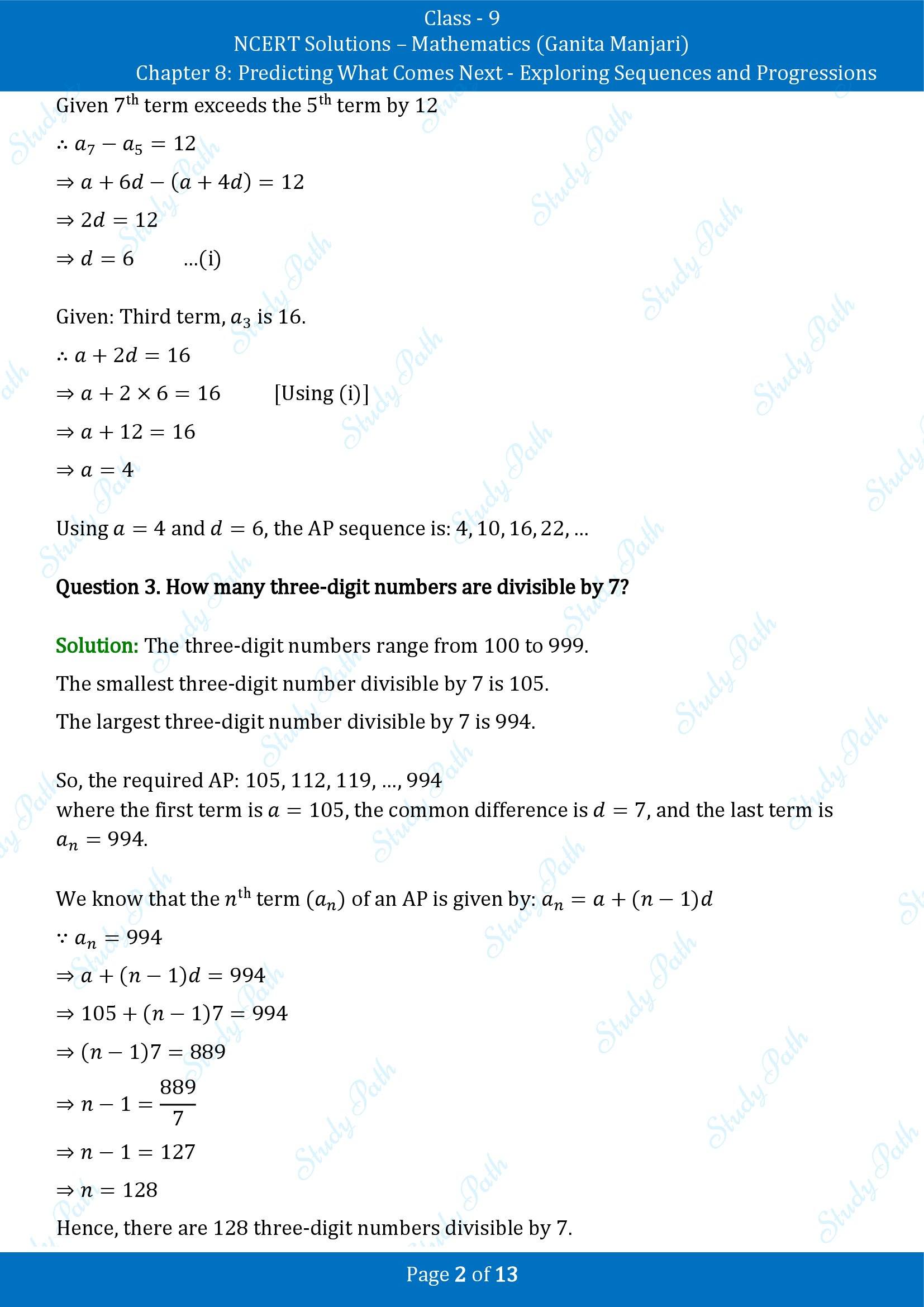 NCERT Solutions for Class 9 Maths Chapter 8 Predicting What Comes Next Exploring Sequences and Progressions End of Chapter