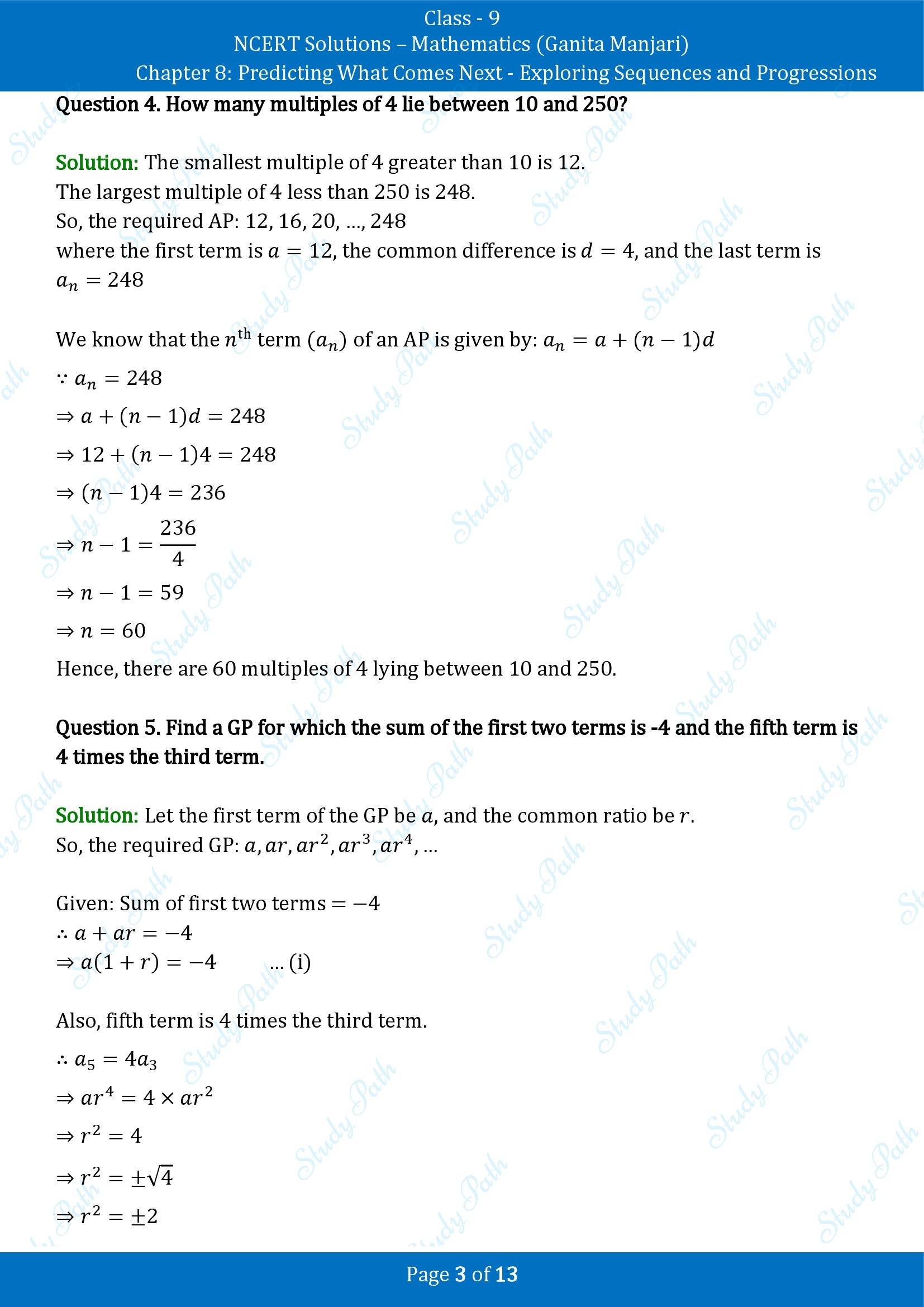 NCERT Solutions for Class 9 Maths Chapter 8 Predicting What Comes Next Exploring Sequences and Progressions End of Chapter