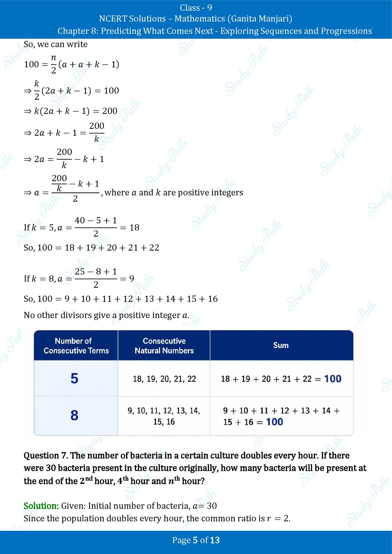 NCERT Solutions for Class 9 Maths Chapter 8 Predicting What Comes Next Exploring Sequences and Progressions End of Chapter