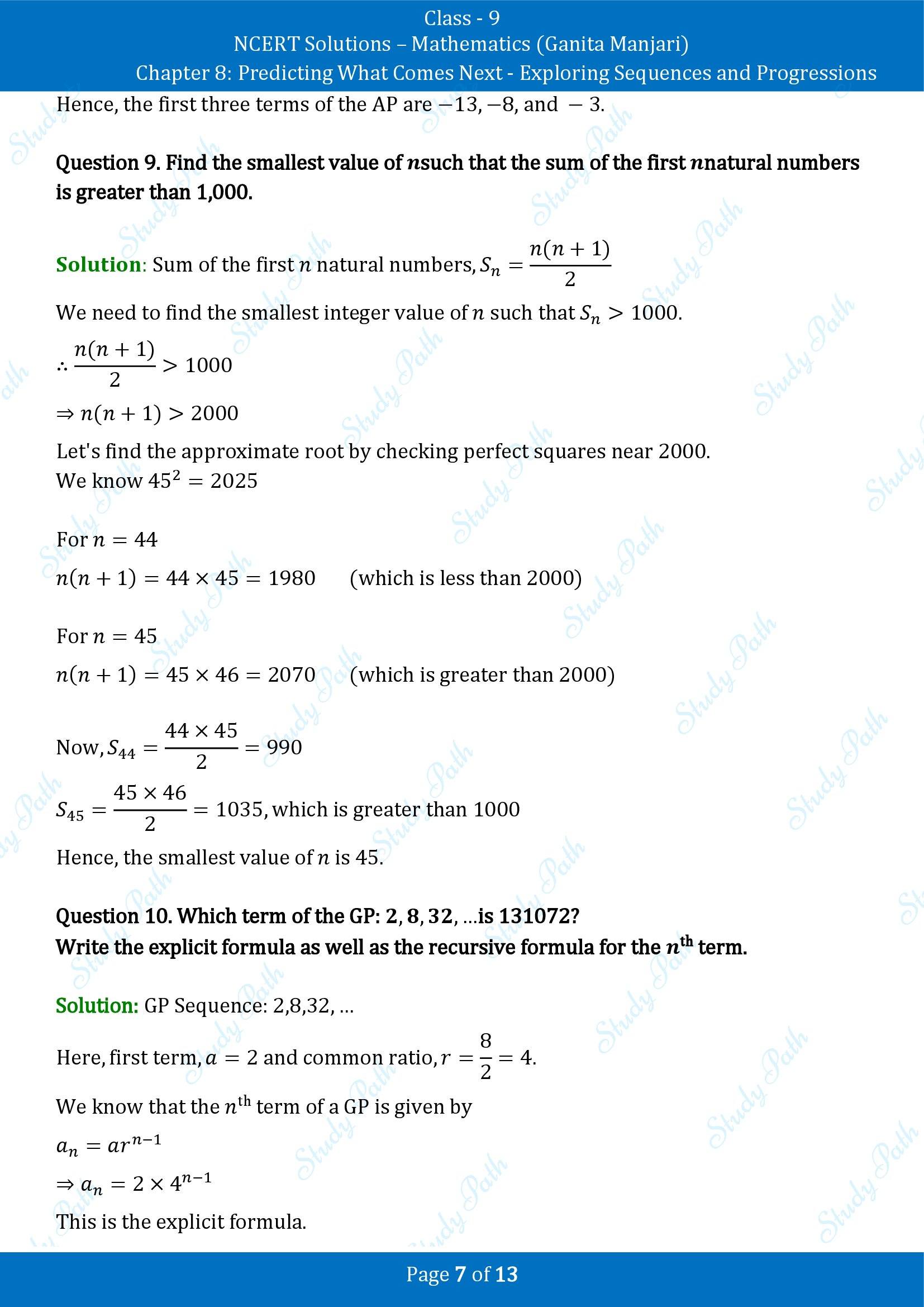 NCERT Solutions for Class 9 Maths Chapter 8 Predicting What Comes Next Exploring Sequences and Progressions End of Chapter