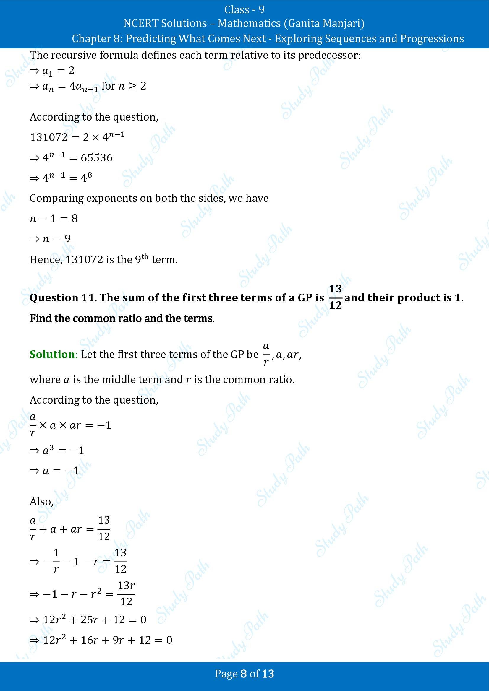 NCERT Solutions for Class 9 Maths Chapter 8 Predicting What Comes Next Exploring Sequences and Progressions End of Chapter