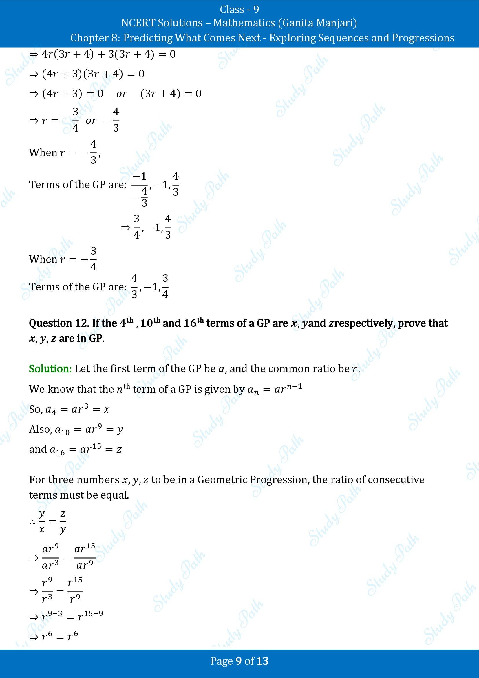 NCERT Solutions for Class 9 Maths Chapter 8 Predicting What Comes Next Exploring Sequences and Progressions End of Chapter
