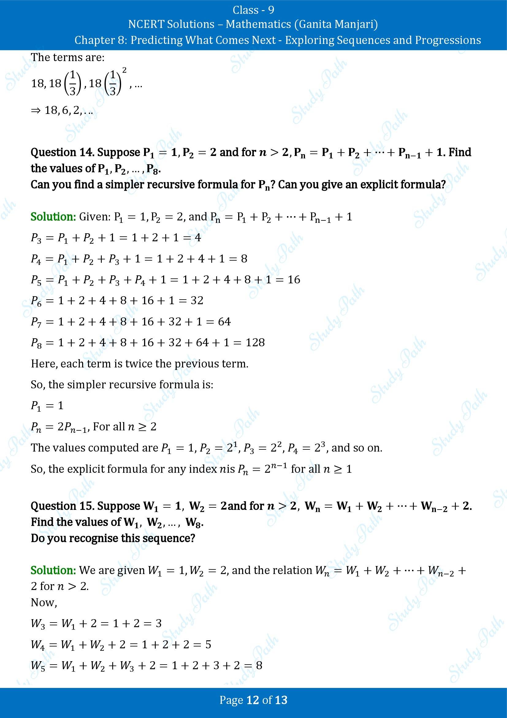 NCERT Solutions for Class 9 Maths Chapter 8 Predicting What Comes Next Exploring Sequences and Progressions End of Chapter