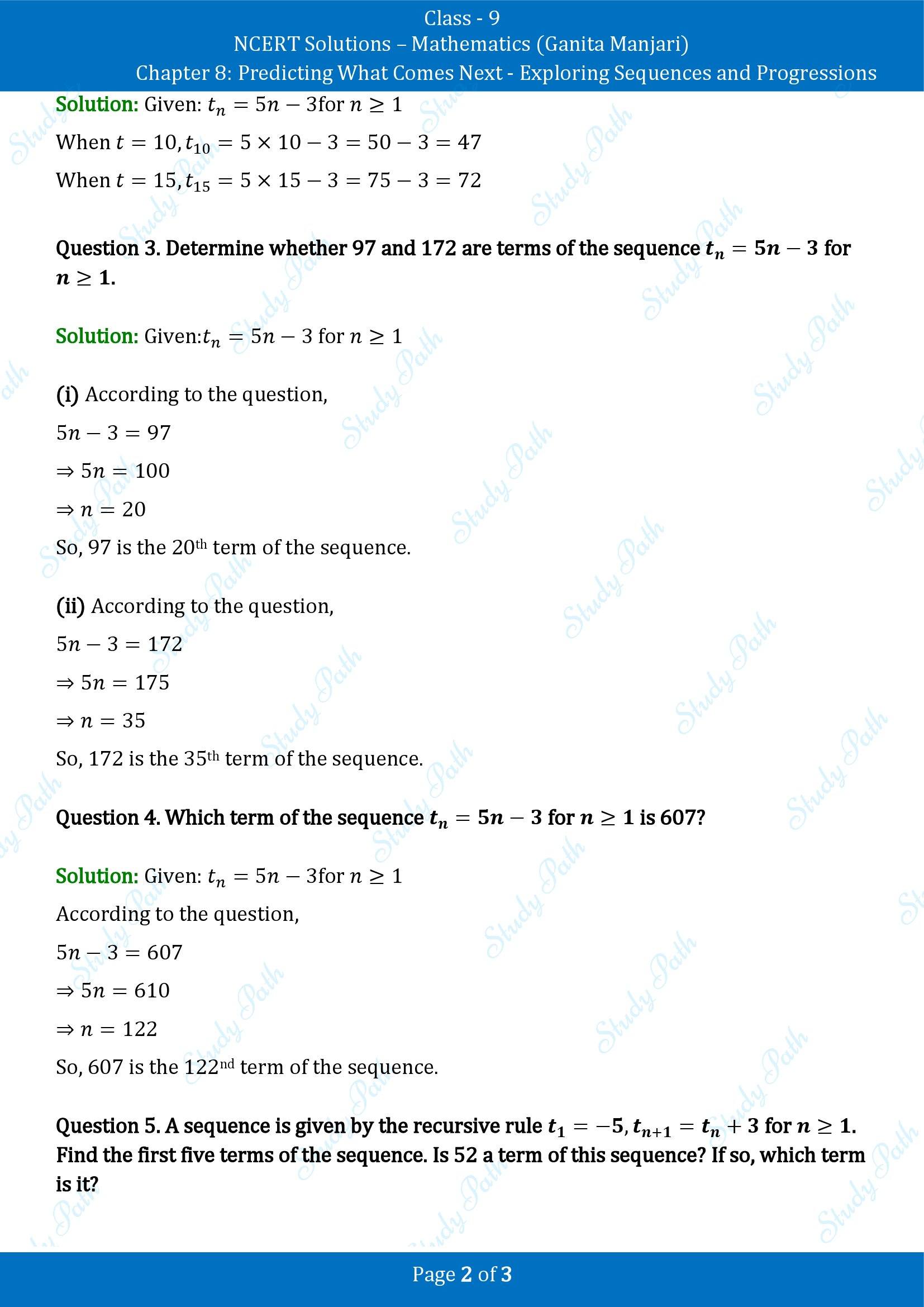 NCERT Solutions for Class 9 Maths Chapter 8 Predicting What Comes Next Exploring Sequences and Progressions Exercise Set 8.1 00002