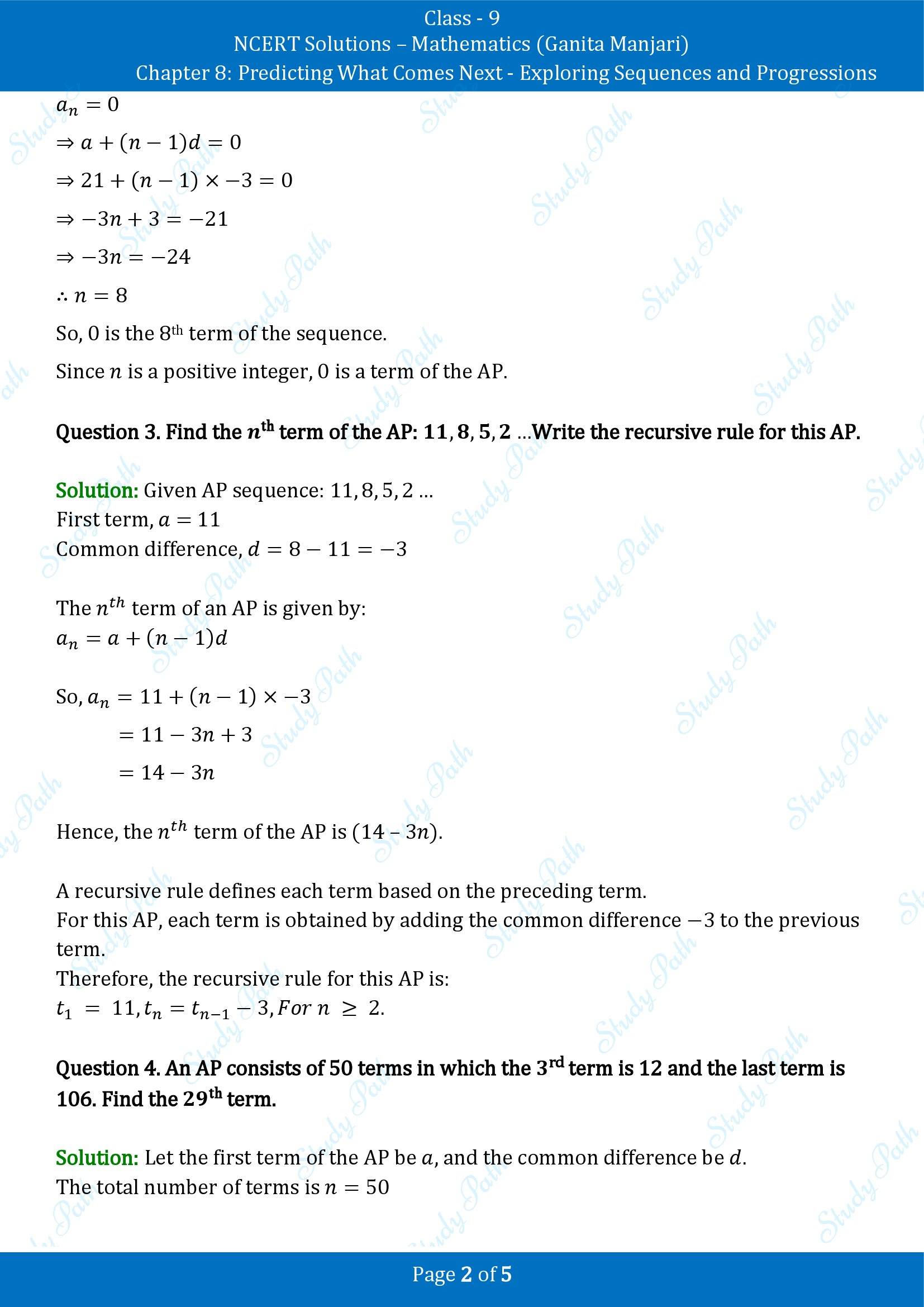 NCERT Solutions for Class 9 Maths Chapter 8 Predicting What Comes Next Exploring Sequences and Progressions Exercise Set 8.2 00002
