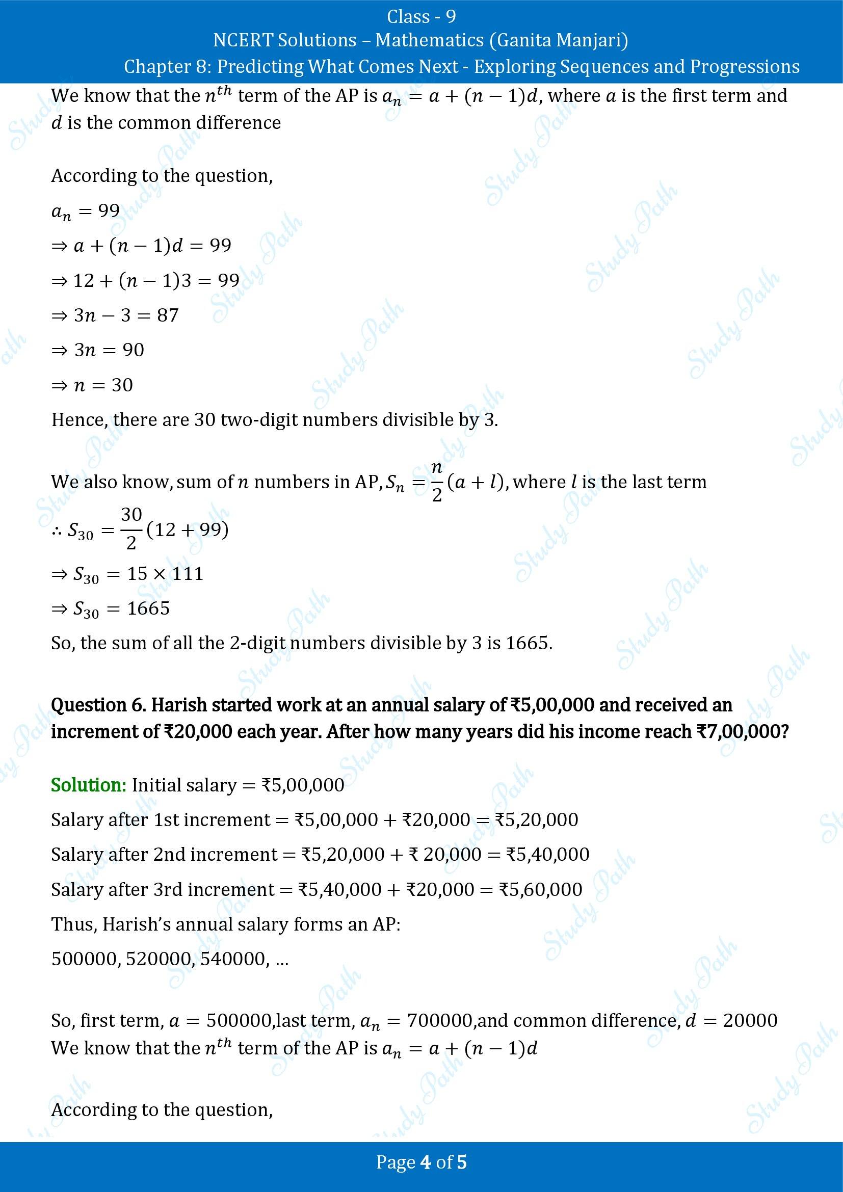 NCERT Solutions for Class 9 Maths Chapter 8 Predicting What Comes Next Exploring Sequences and Progressions Exercise Set 8.2 00004