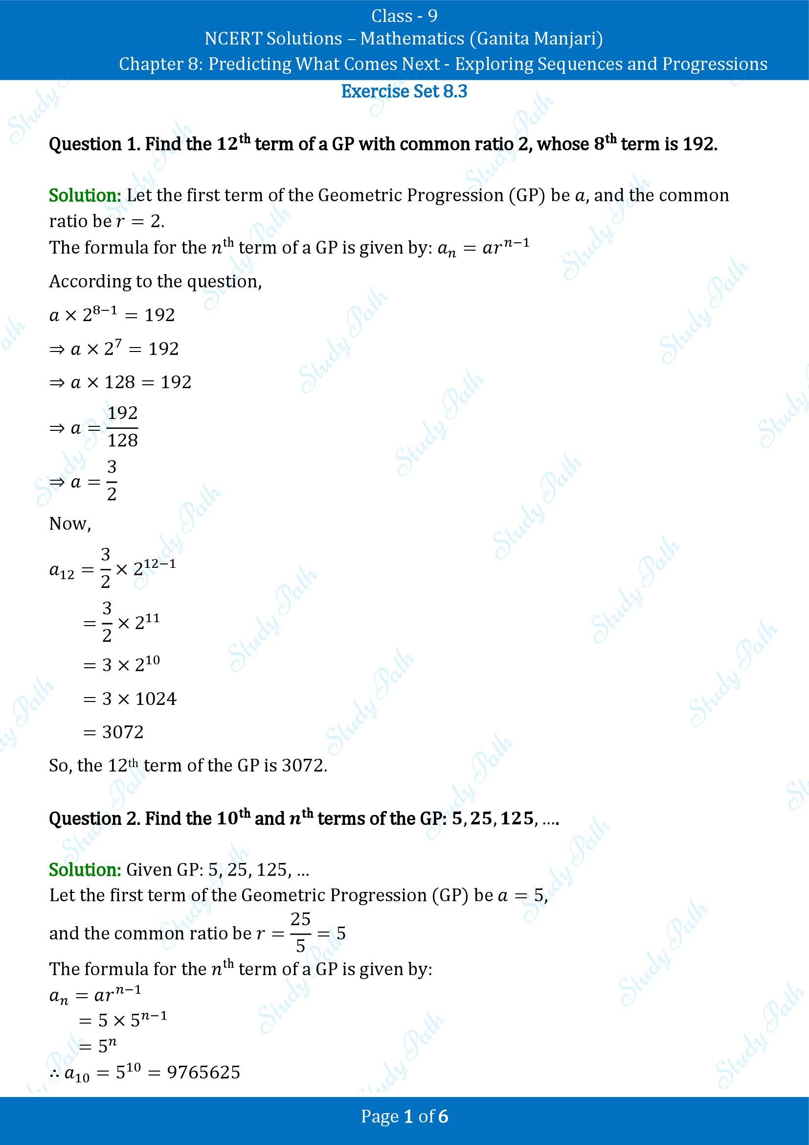 NCERT Solutions for Class 9 Maths Chapter 8 Predicting What Comes Next Exploring Sequences and Progressions Exercise Set 8.3 00001