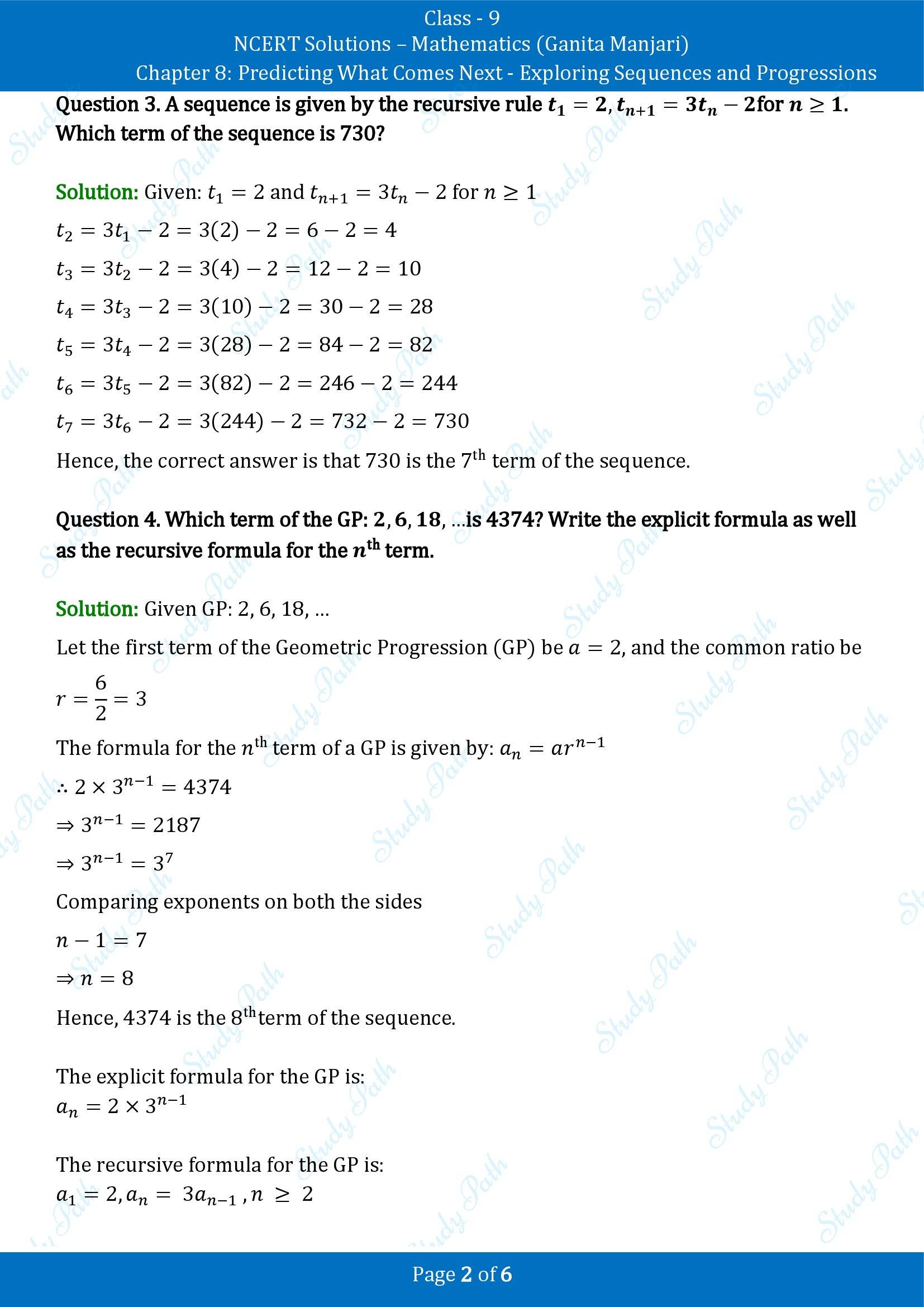 NCERT Solutions for Class 9 Maths Chapter 8 Predicting What Comes Next Exploring Sequences and Progressions Exercise Set 8.3 00002