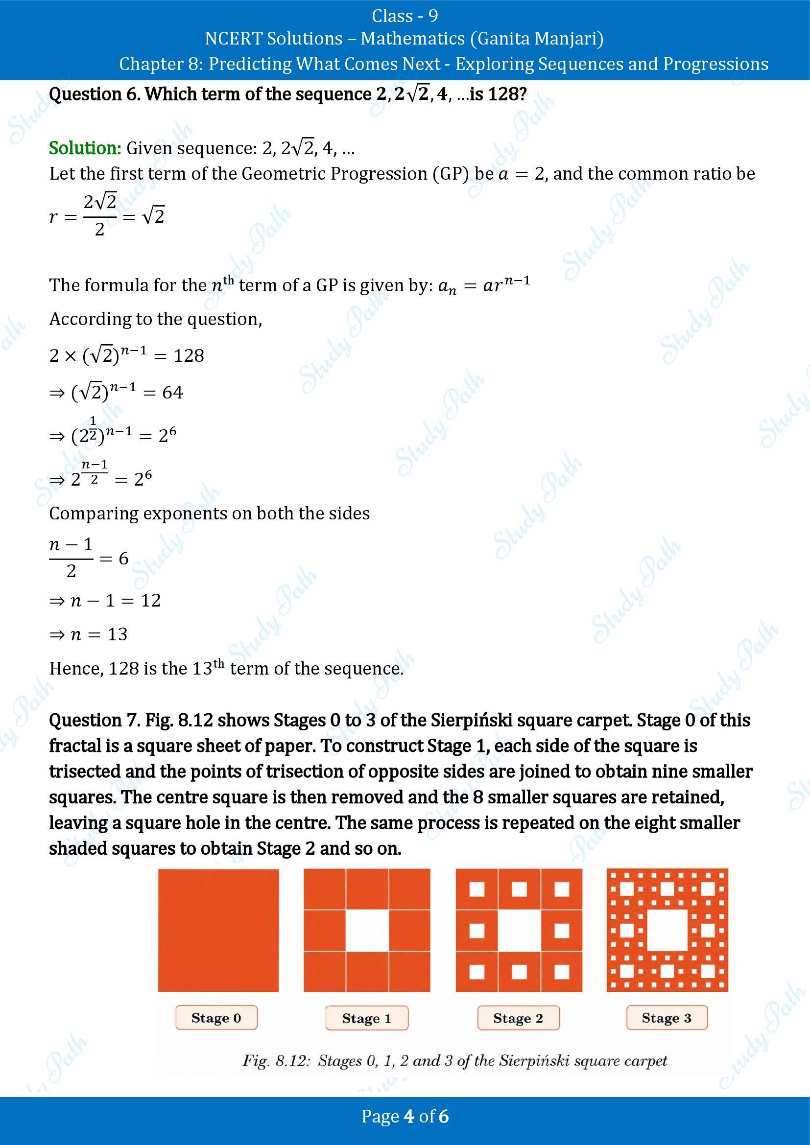 NCERT Solutions for Class 9 Maths Chapter 8 Predicting What Comes Next Exploring Sequences and Progressions Exercise Set 8.3 00004