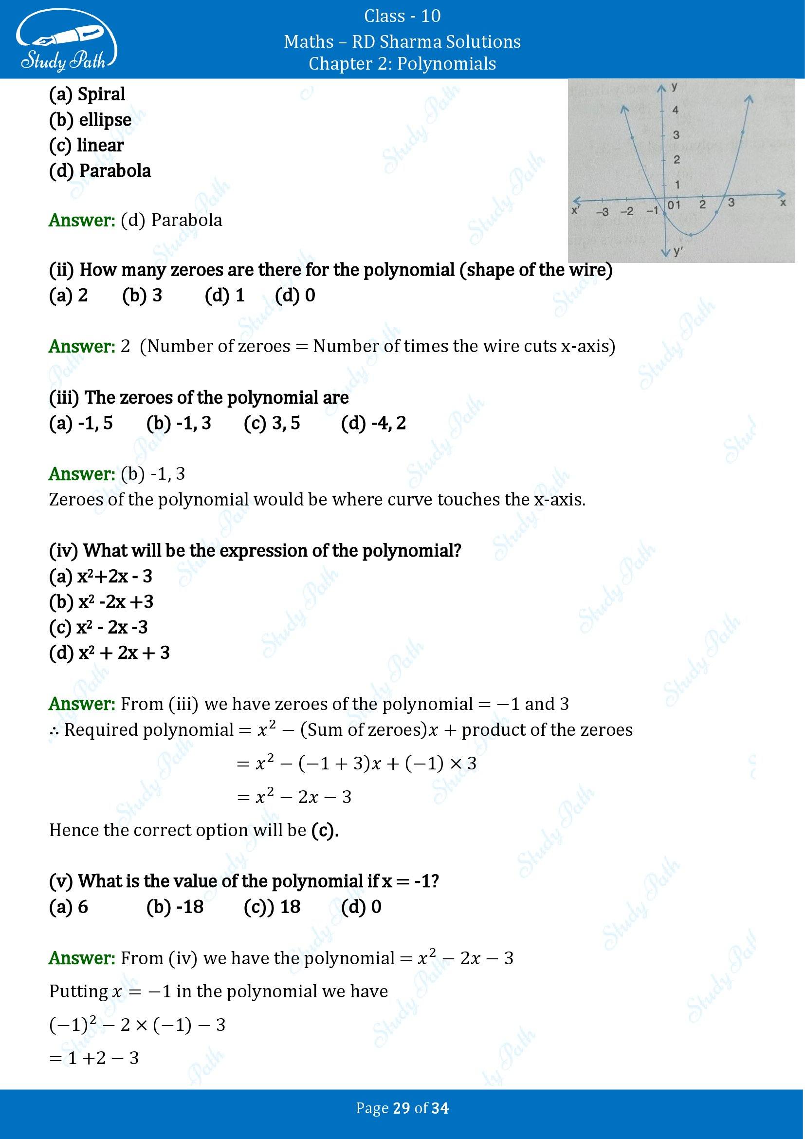 RD Sharma Solutions Class 10 Chapter 2 Polynomials Multiple Choice Questions MCQs 00029