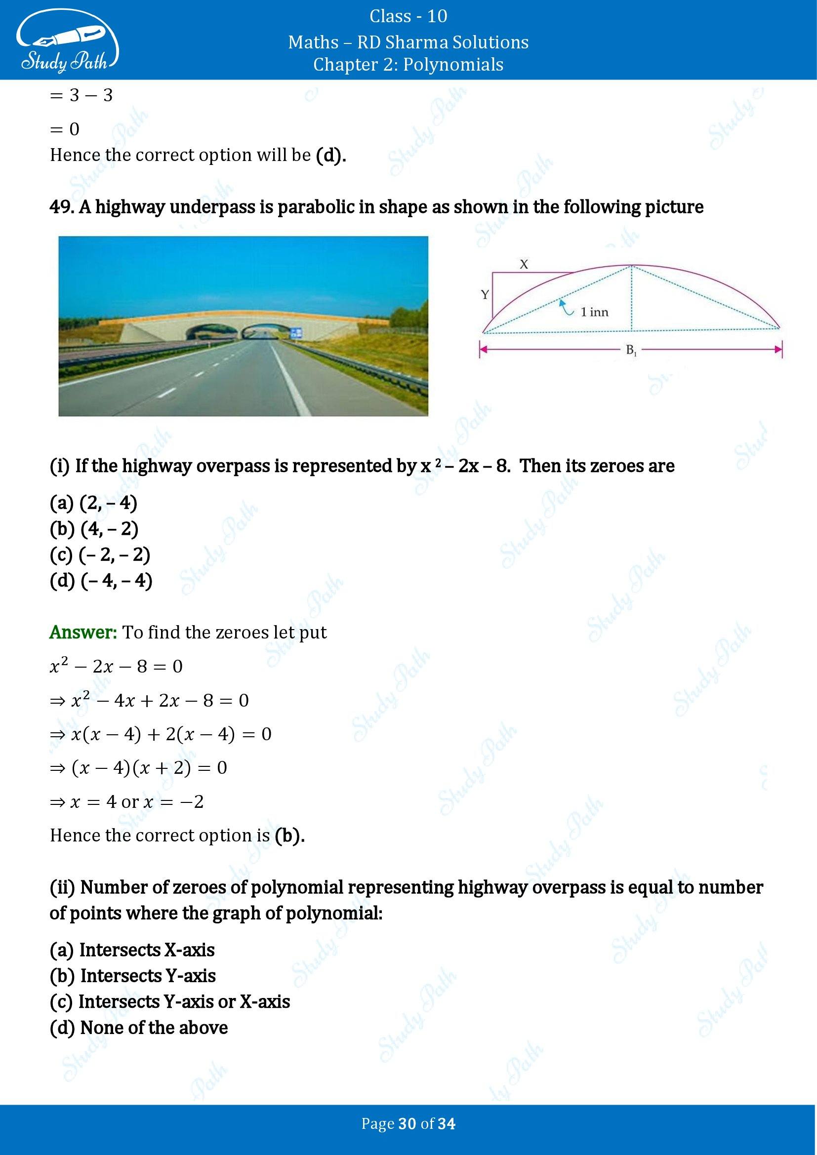 RD Sharma Solutions Class 10 Chapter 2 Polynomials Multiple Choice Questions MCQs 00030