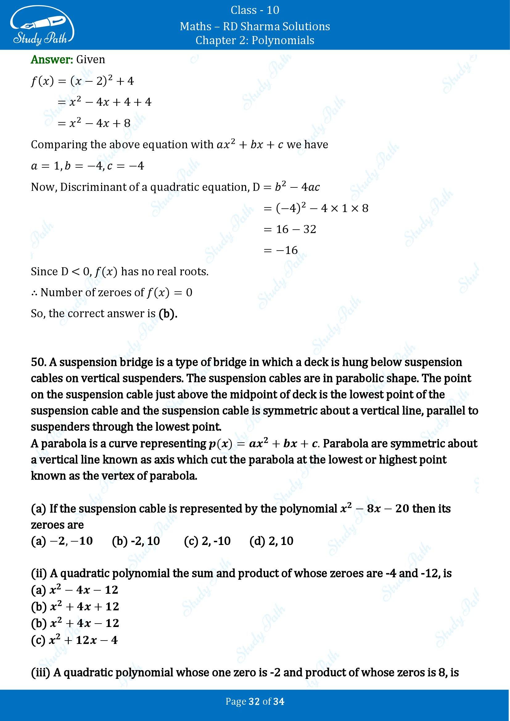RD Sharma Solutions Class 10 Chapter 2 Polynomials Multiple Choice Questions MCQs 00032